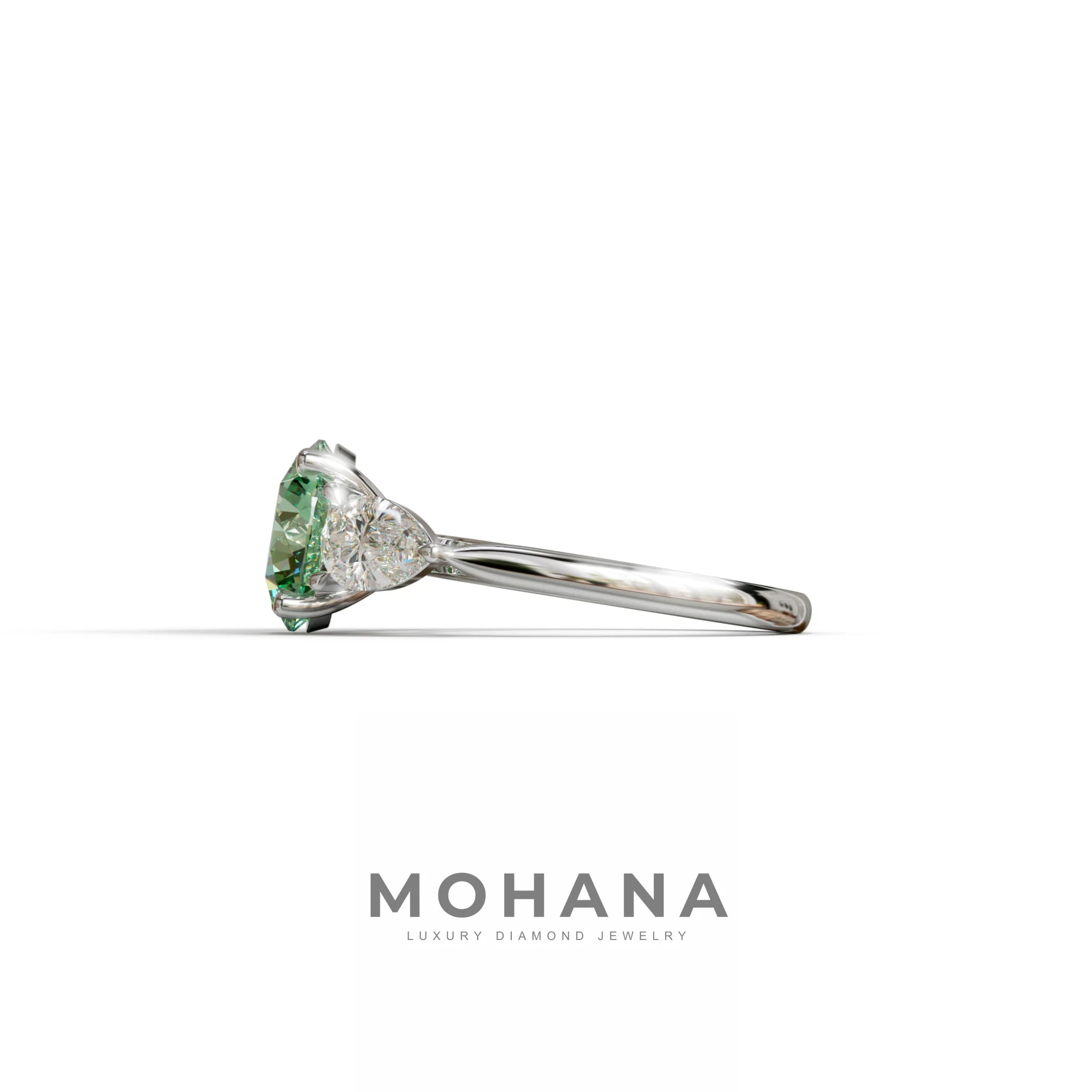 5 Carat Green Round & Pear Cut Three Stone Lab Diamond Ring - Luminous