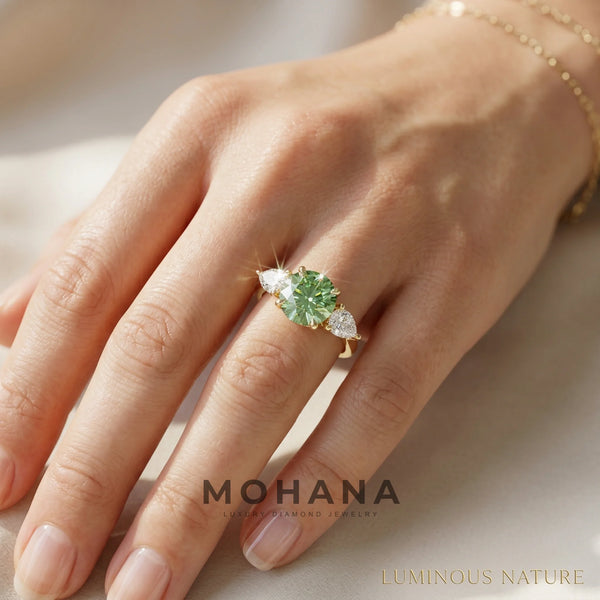 4 Carat Green Lab Grown Diamond Engagement Ring – Round Cut Three Stone alternate view