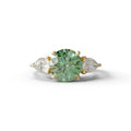 5 Carat Green Round & Pear Cut Three Stone Lab Diamond Ring - Luminous - 10K Solid Gold / Yellow Gold