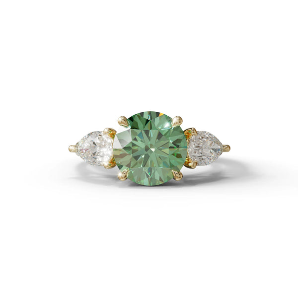 4 Carat Green Lab Grown Diamond Engagement Ring – Round Cut Three Stone
