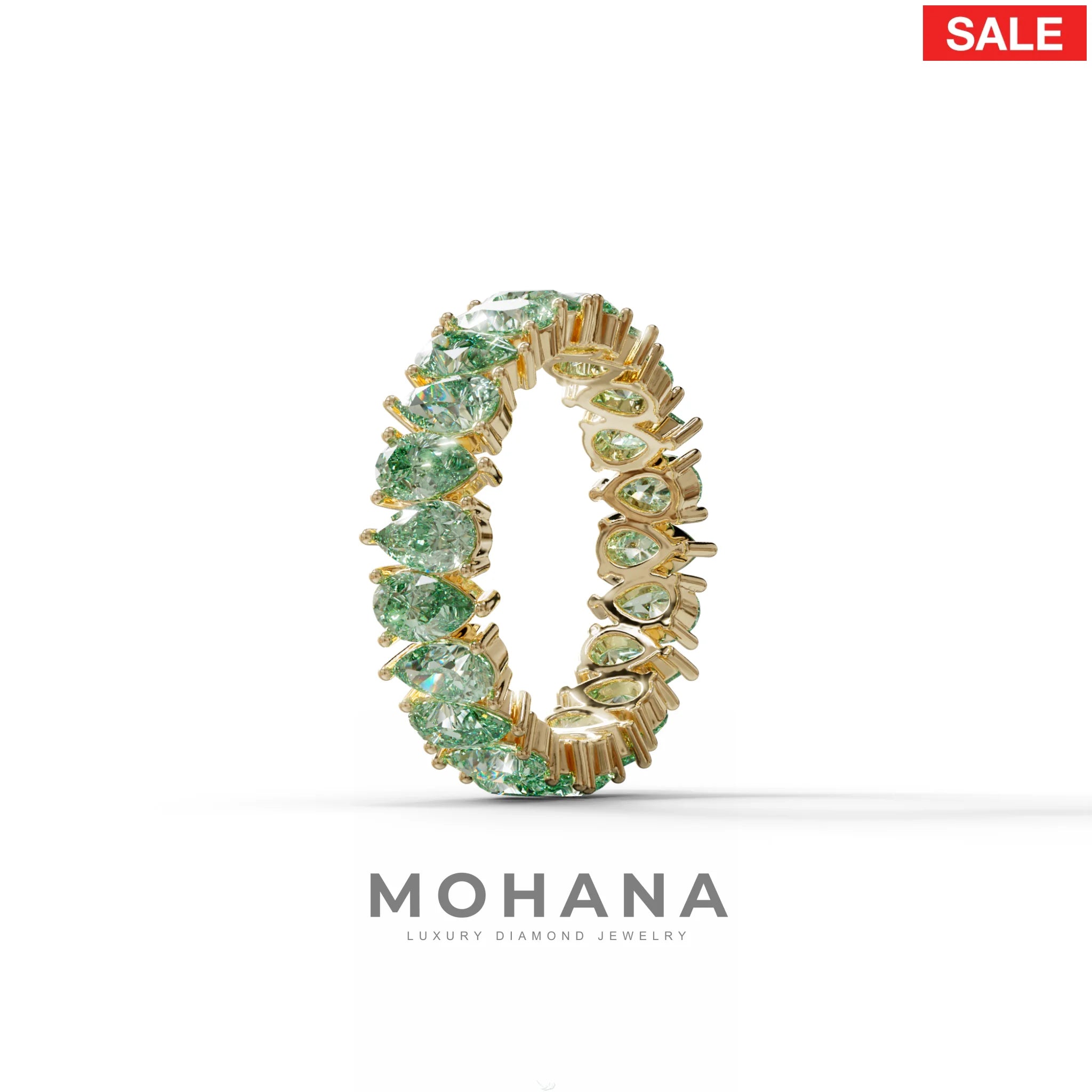 Green Pear Diamond Full Eternity Band - Stackable Ring