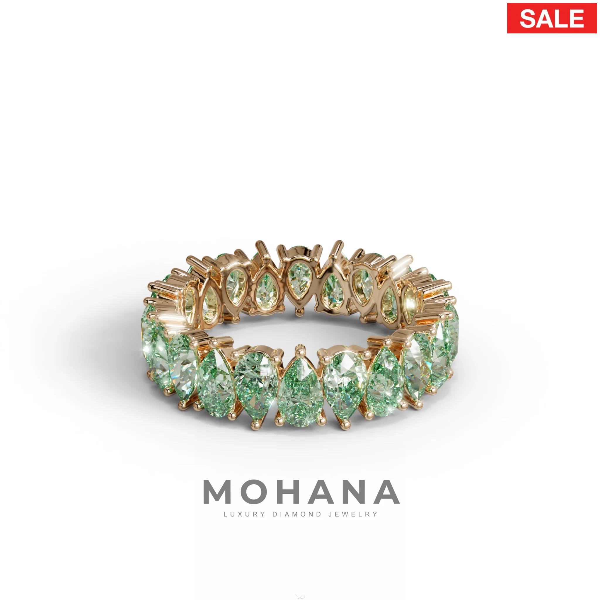 Green Pear Diamond Full Eternity Band - Stackable Ring