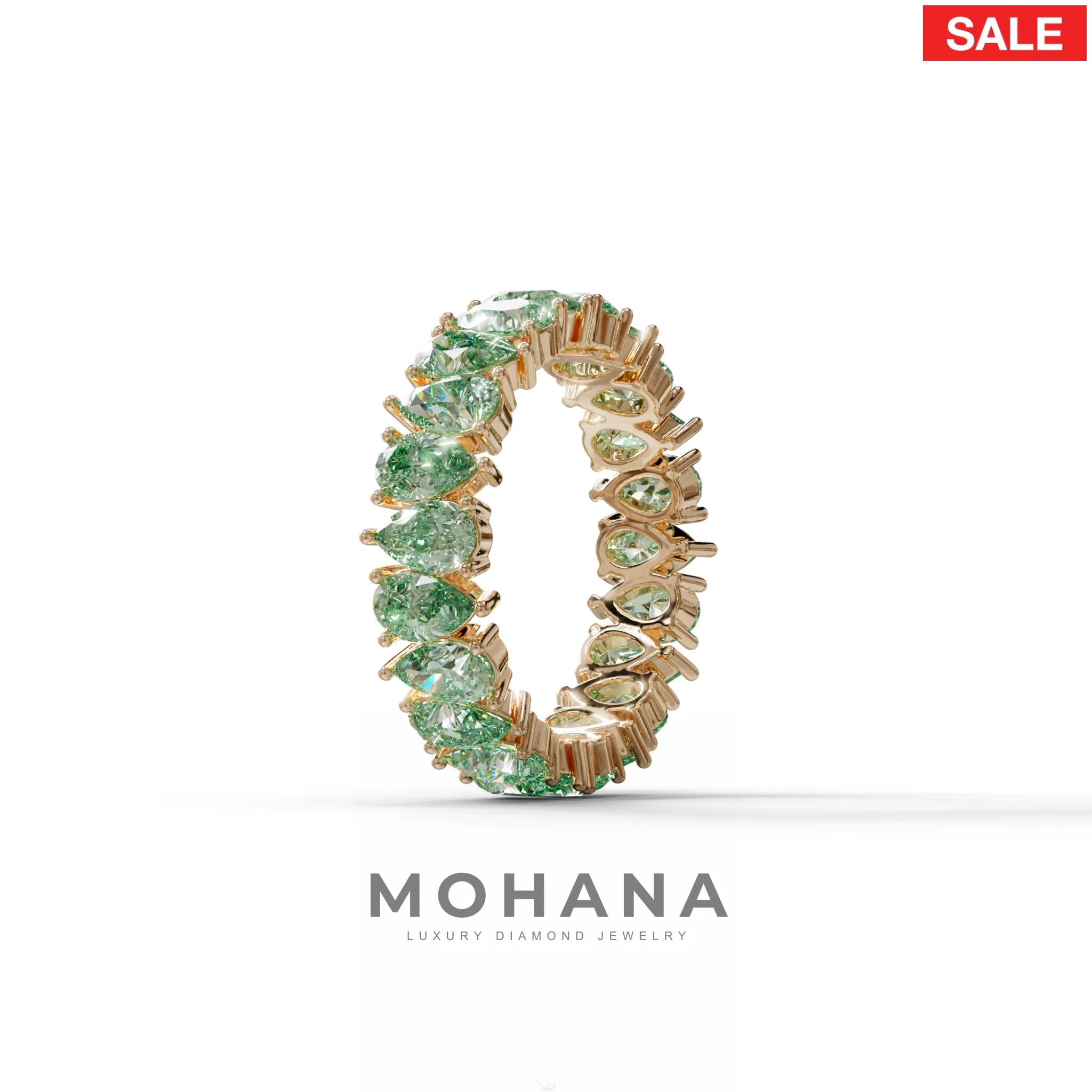 Green Pear Diamond Full Eternity Band - Stackable Ring