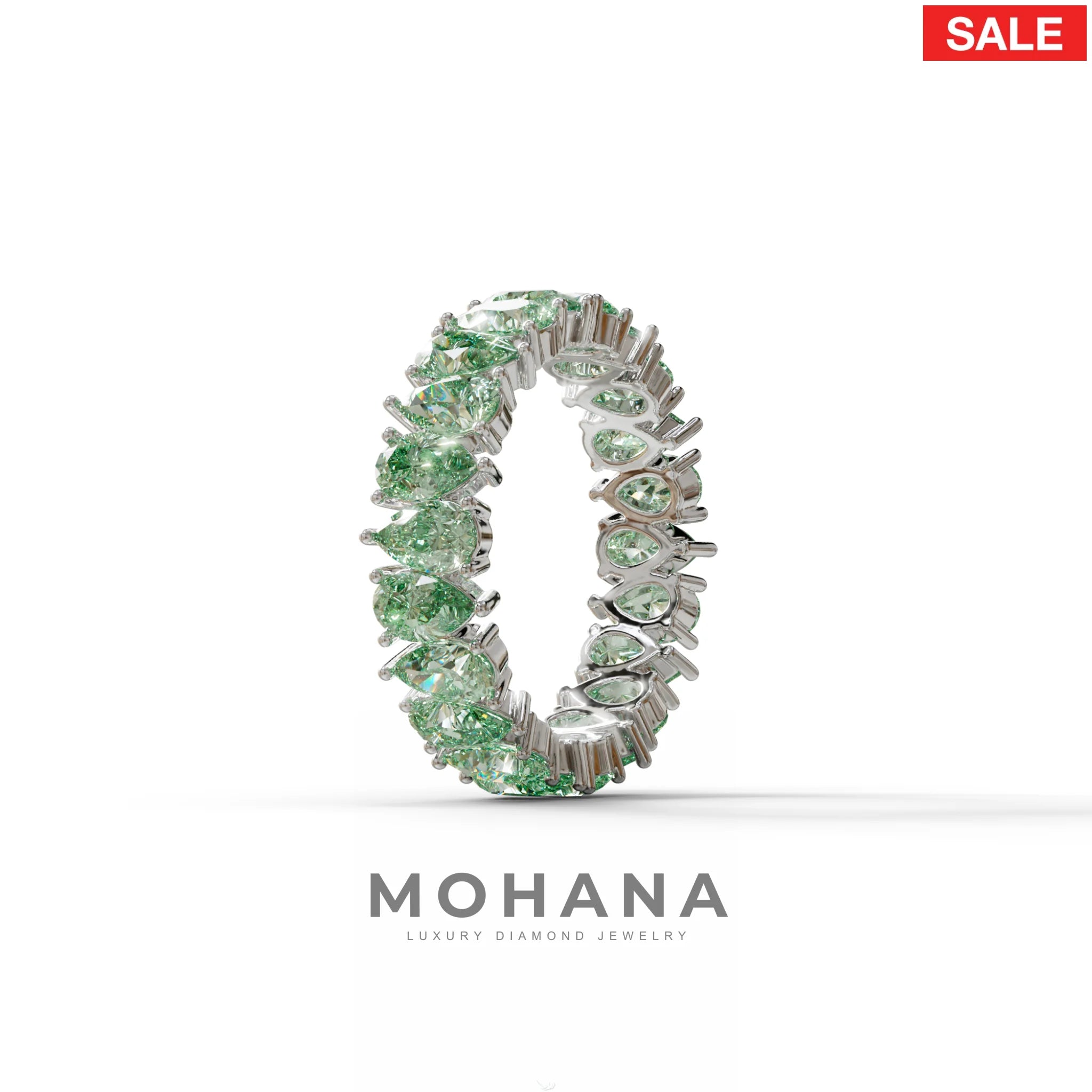 Green Pear Diamond Full Eternity Band - Stackable Ring
