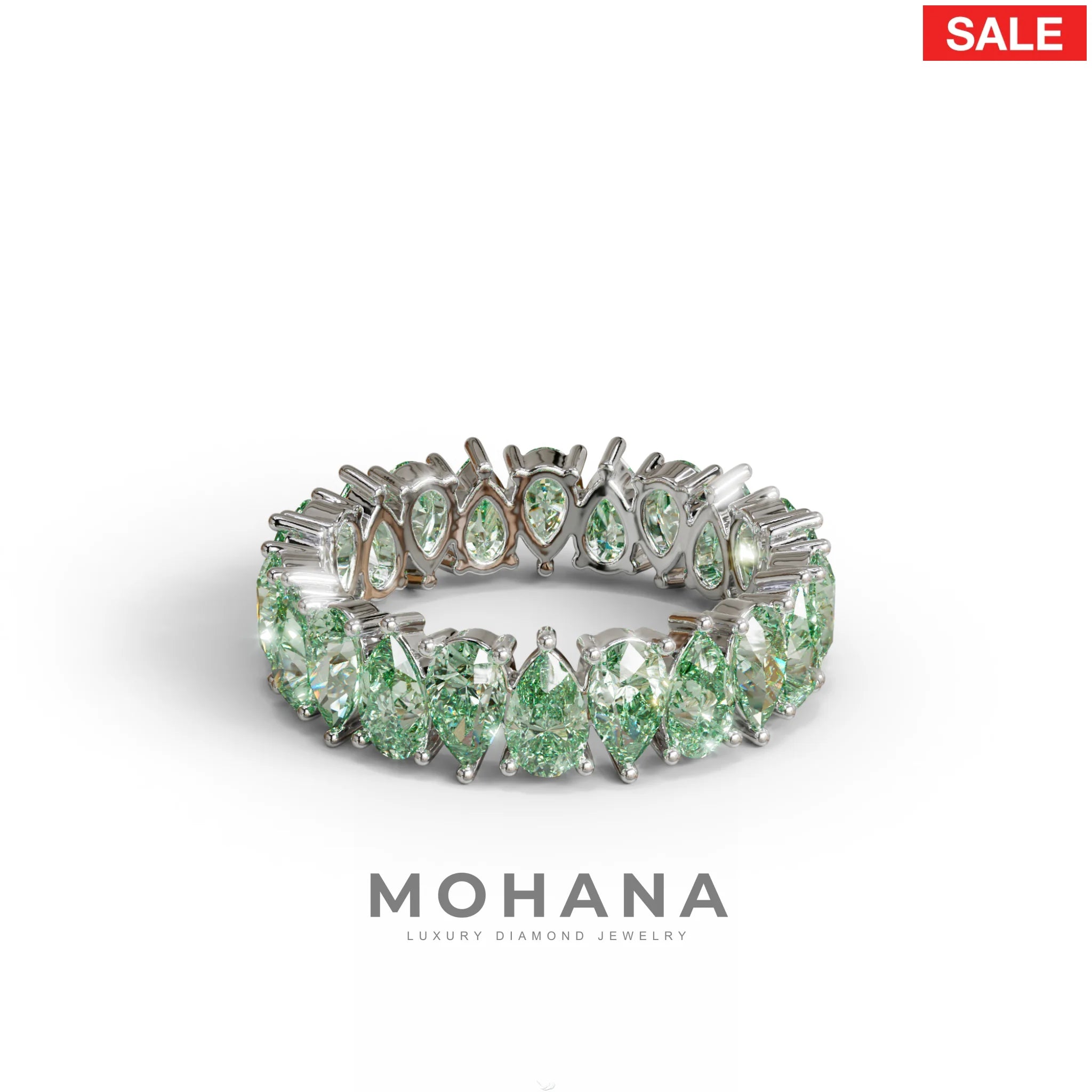 Green Pear Diamond Full Eternity Band - Stackable Ring