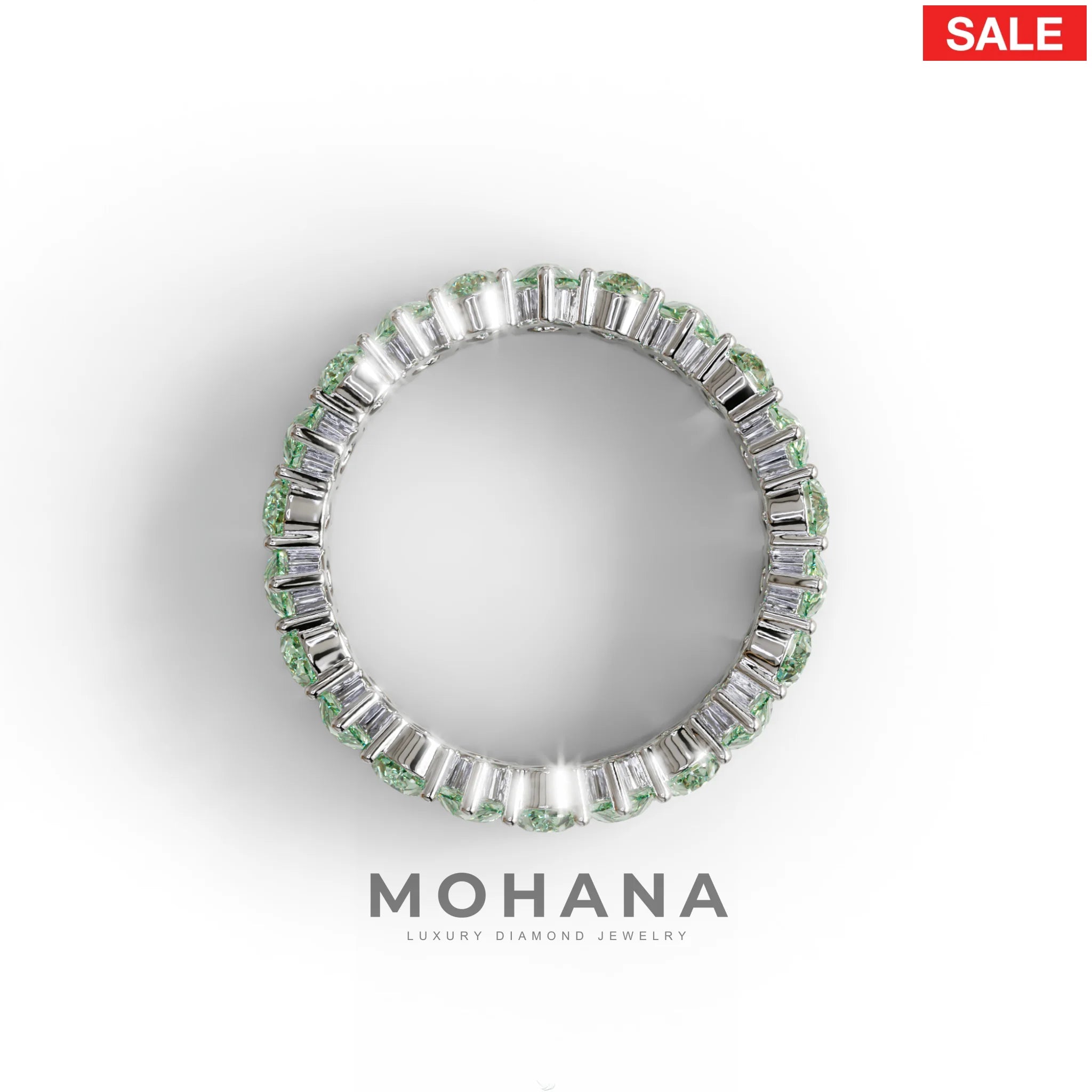 Green Pear Diamond Full Eternity Band - Stackable Ring