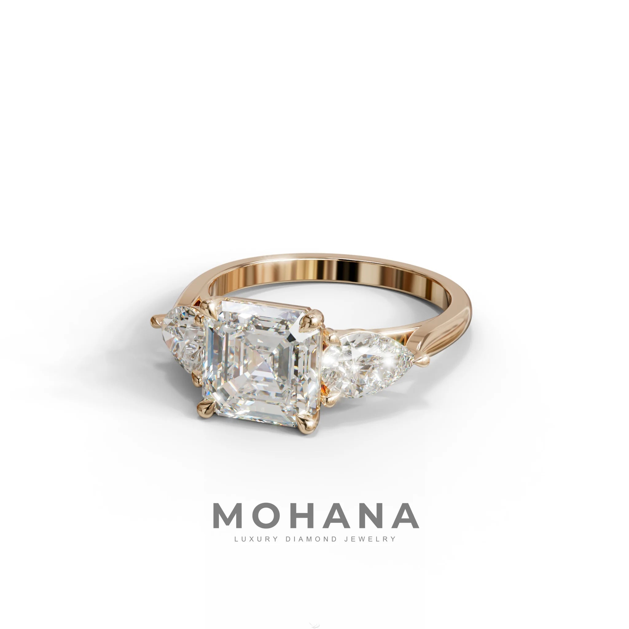 3 Carat E-VVS Asscher Cut Lab Diamond In 3 Stones Claw Prongs Setting Ring
