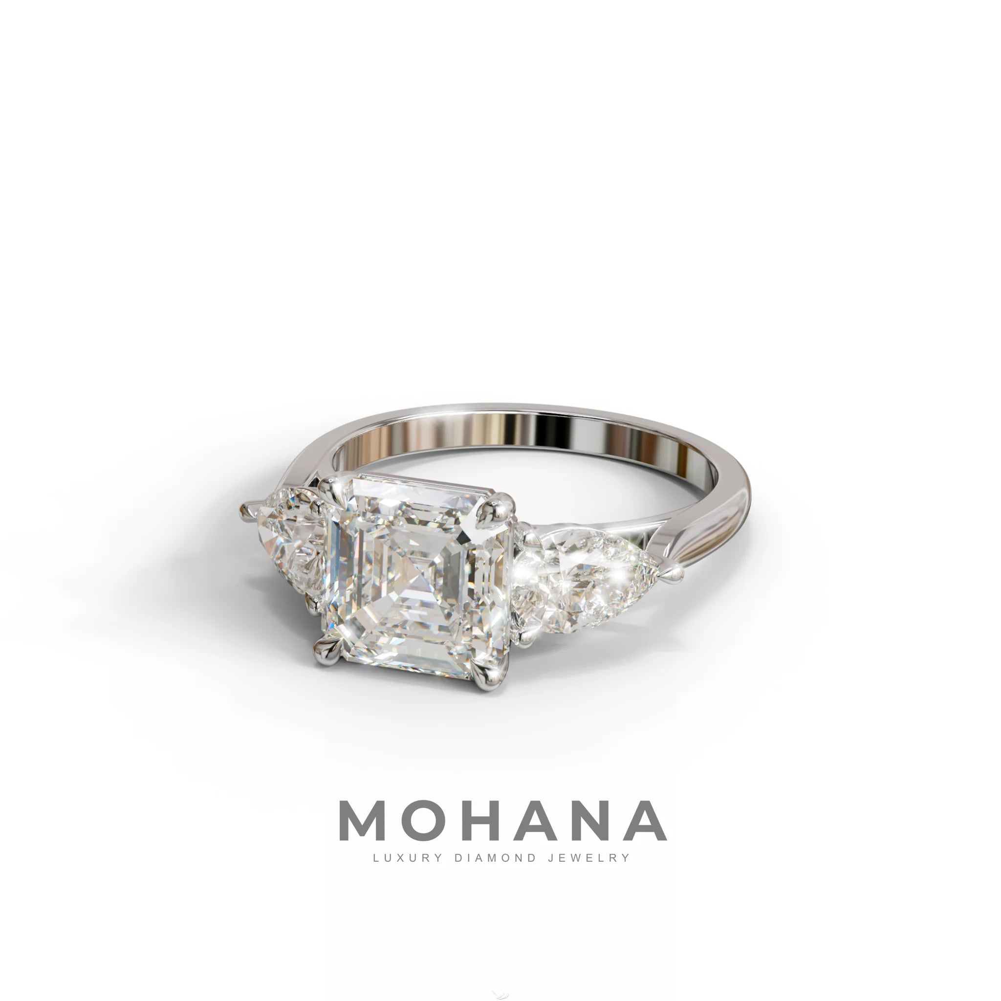 3 Carat E-VVS Asscher Cut Lab Diamond In 3 Stones Claw Prongs Setting Ring