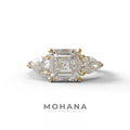 3 Carat E-VVS Asscher Cut Lab Diamond In 3 Stones Claw Prongs Setting Ring - 10K Solid Gold / Yellow Gold