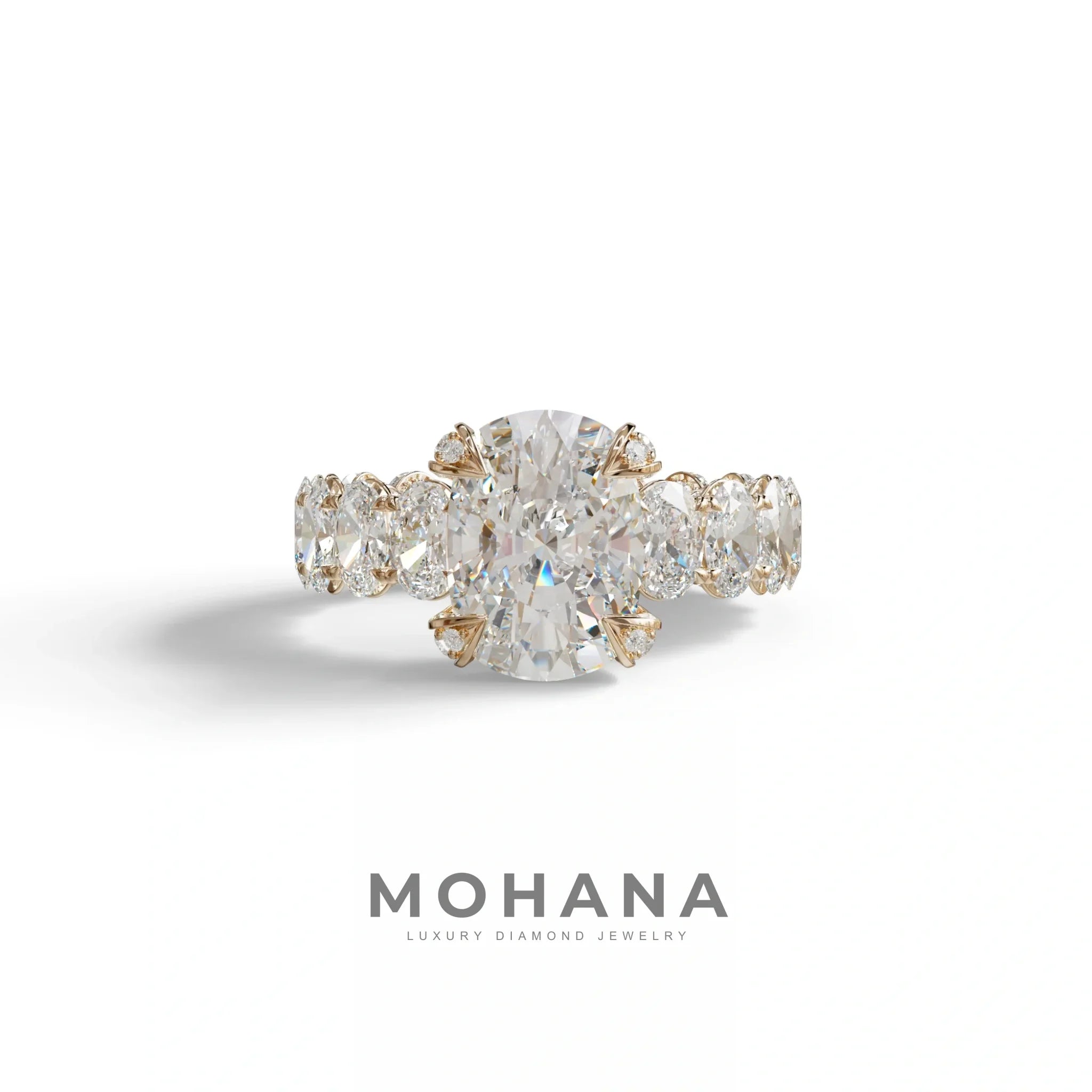4 Carat E VVS Cushion Cut Full Eternity Lab Grown Diamond Ring - Enigma - 10K Solid Gold / Rose Gold