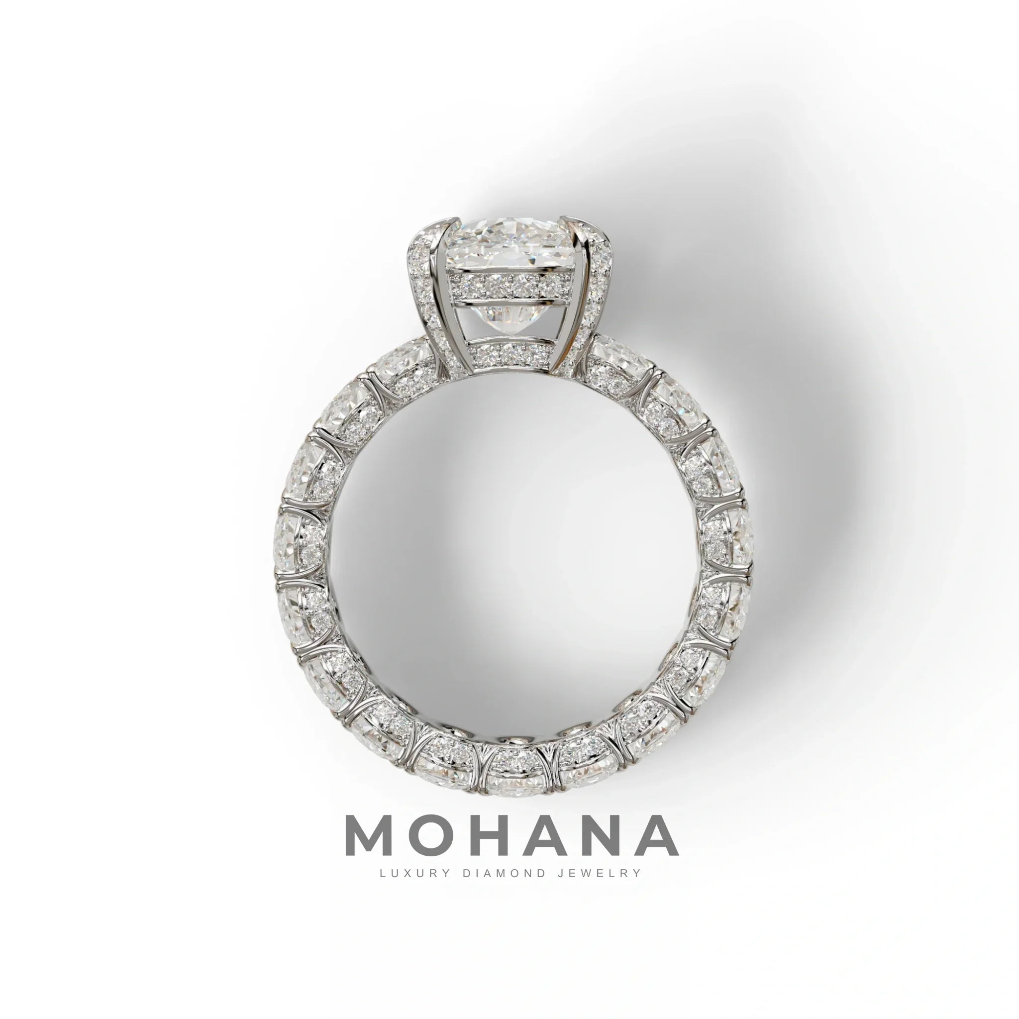 4 Carat E VVS Cushion Cut Full Eternity Lab Grown Diamond Ring - Enigma