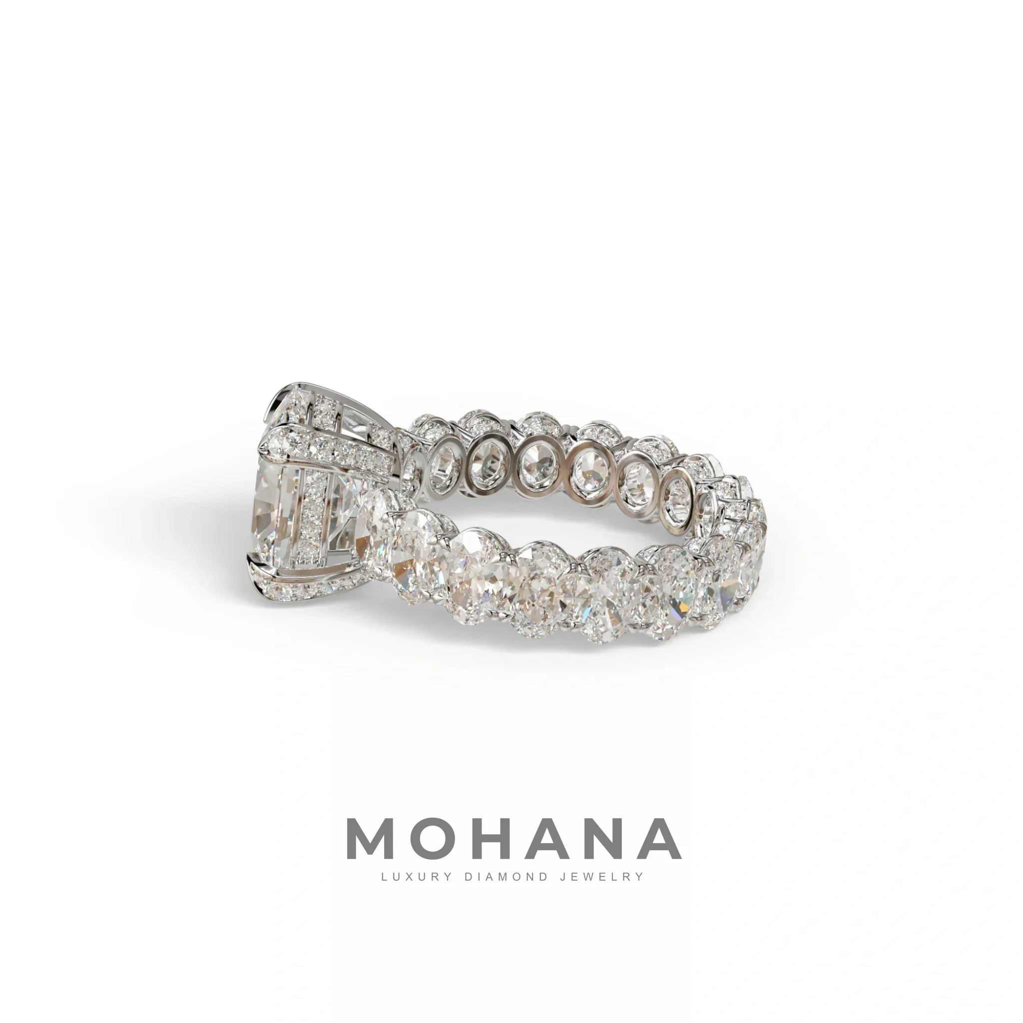 4 Carat E VVS Cushion Cut Full Eternity Lab Grown Diamond Ring - Enigma