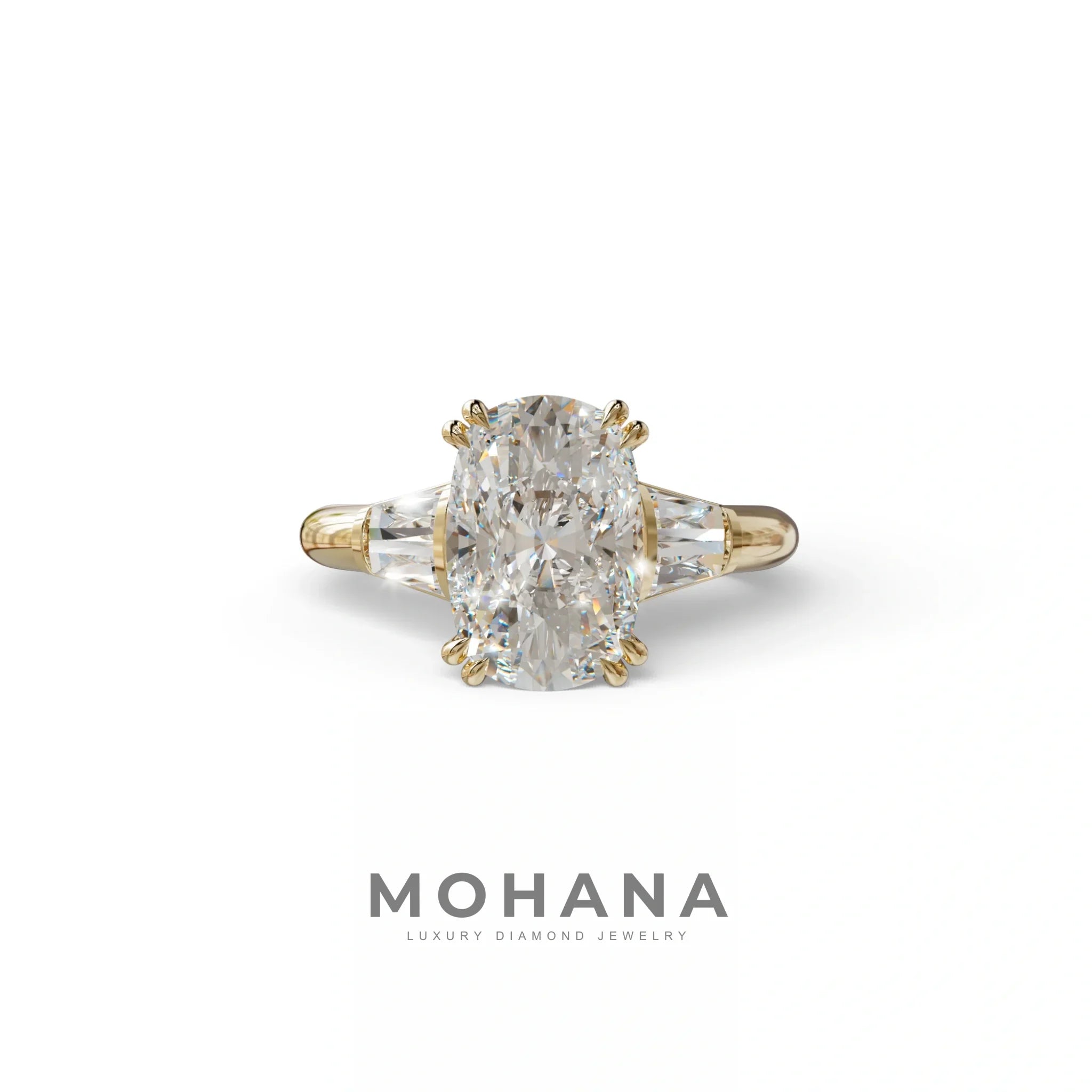 4 Ct Diamond Ring E VVS Elongated Cushion Cut Diamond Ring - Sagittarius - 10K Solid Gold / Rose Gold
