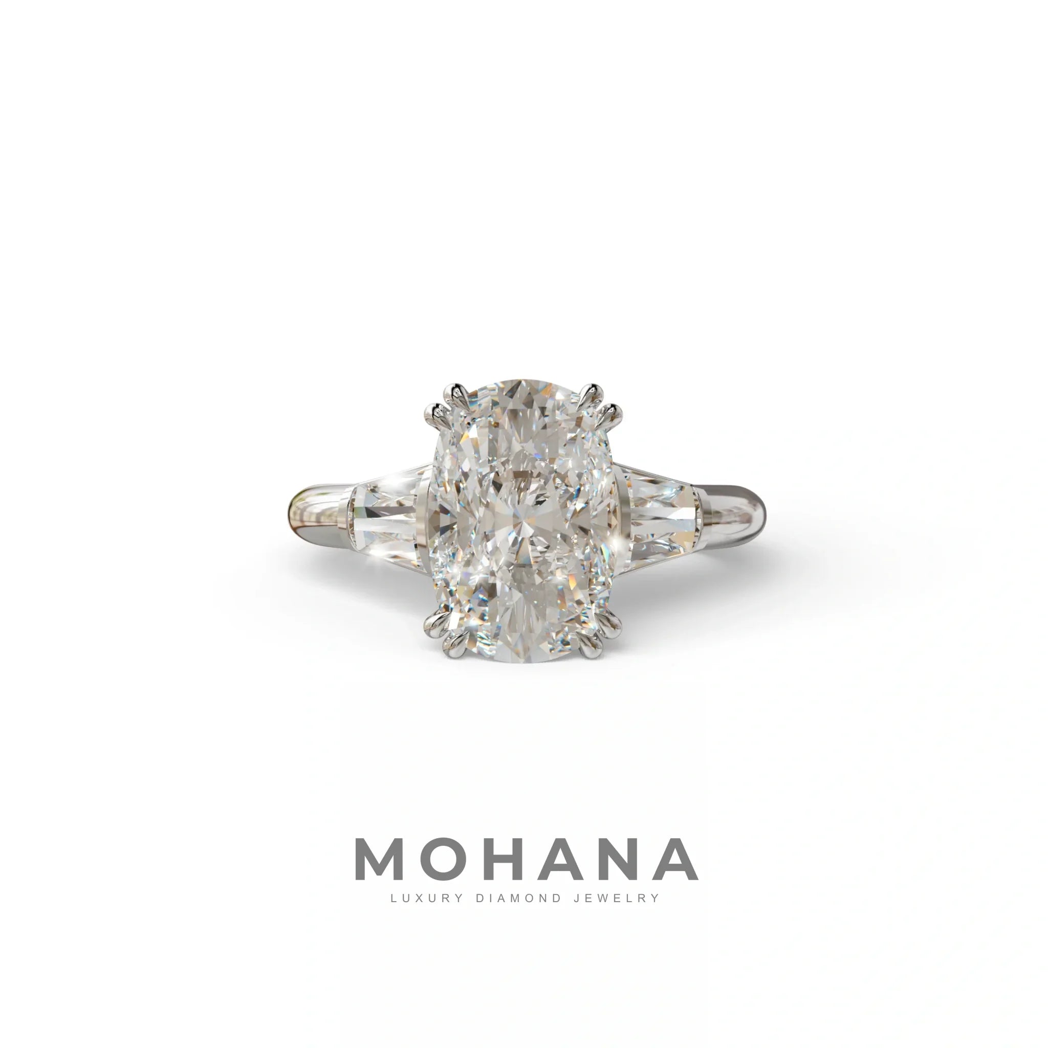 4 Ct Diamond Ring E VVS Elongated Cushion Cut Diamond Ring - Sagittarius - 10K Solid Gold / White Gold