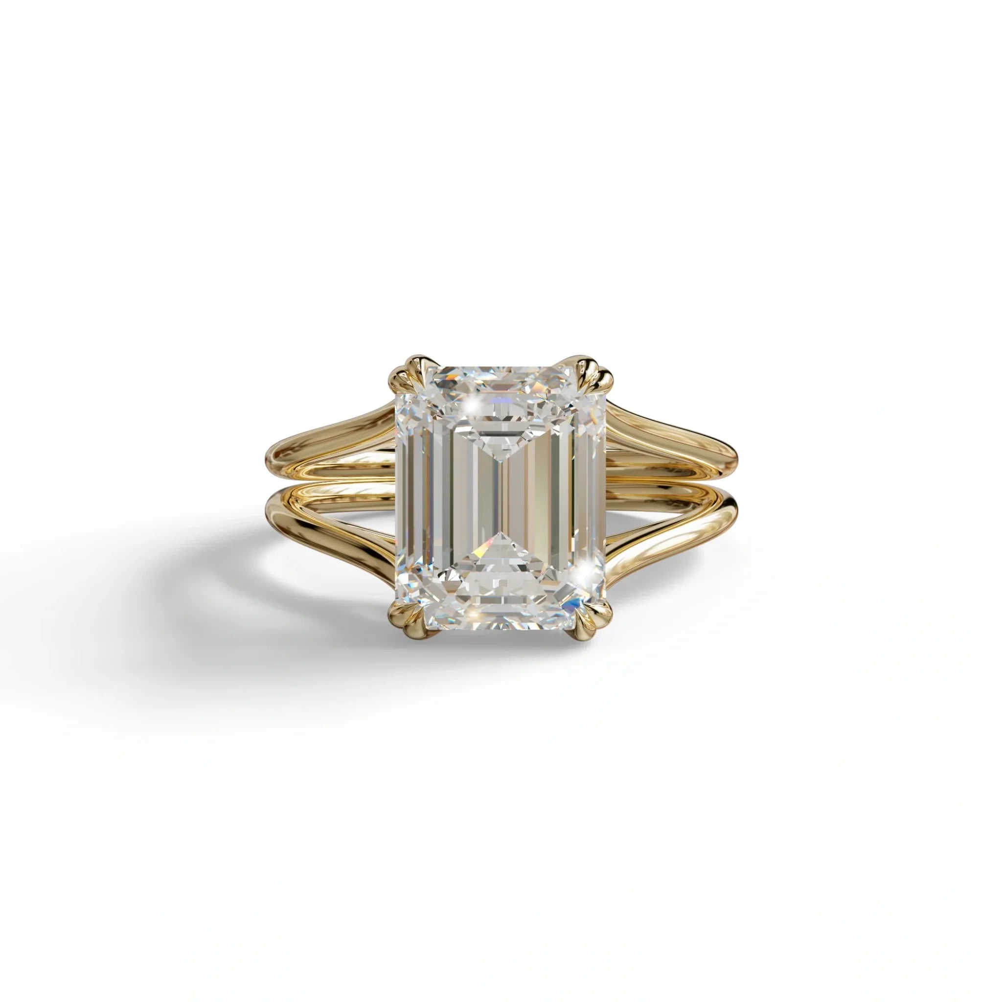 4 Carat E VVS Emerald Cut Lab Grown Diamond Engagement Ring - Tesira - 10K Solid Gold / Yellow Gold
