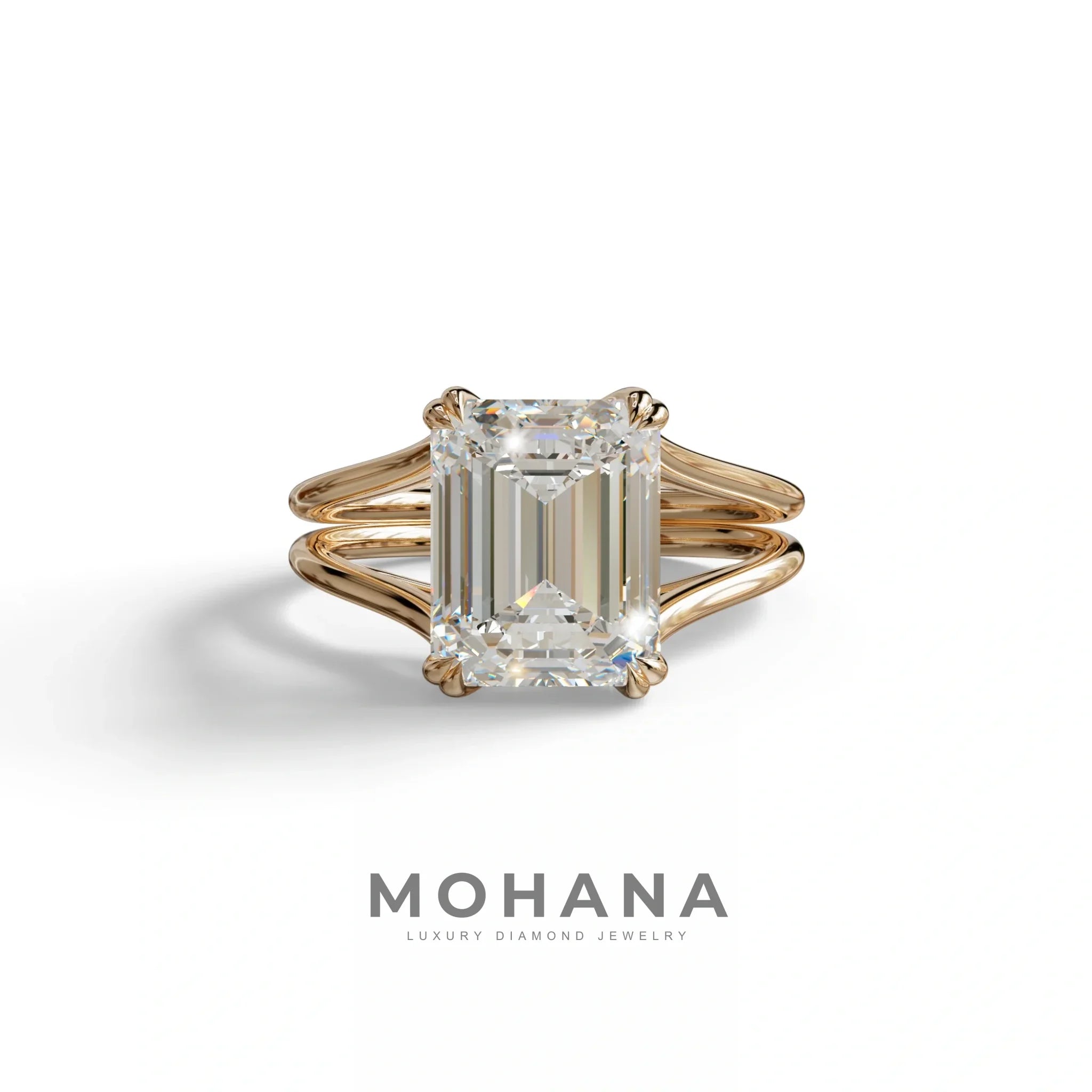 4 Carat E VVS Emerald Cut Lab Grown Diamond Engagement Ring - Tesira - 10K Solid Gold / Rose Gold