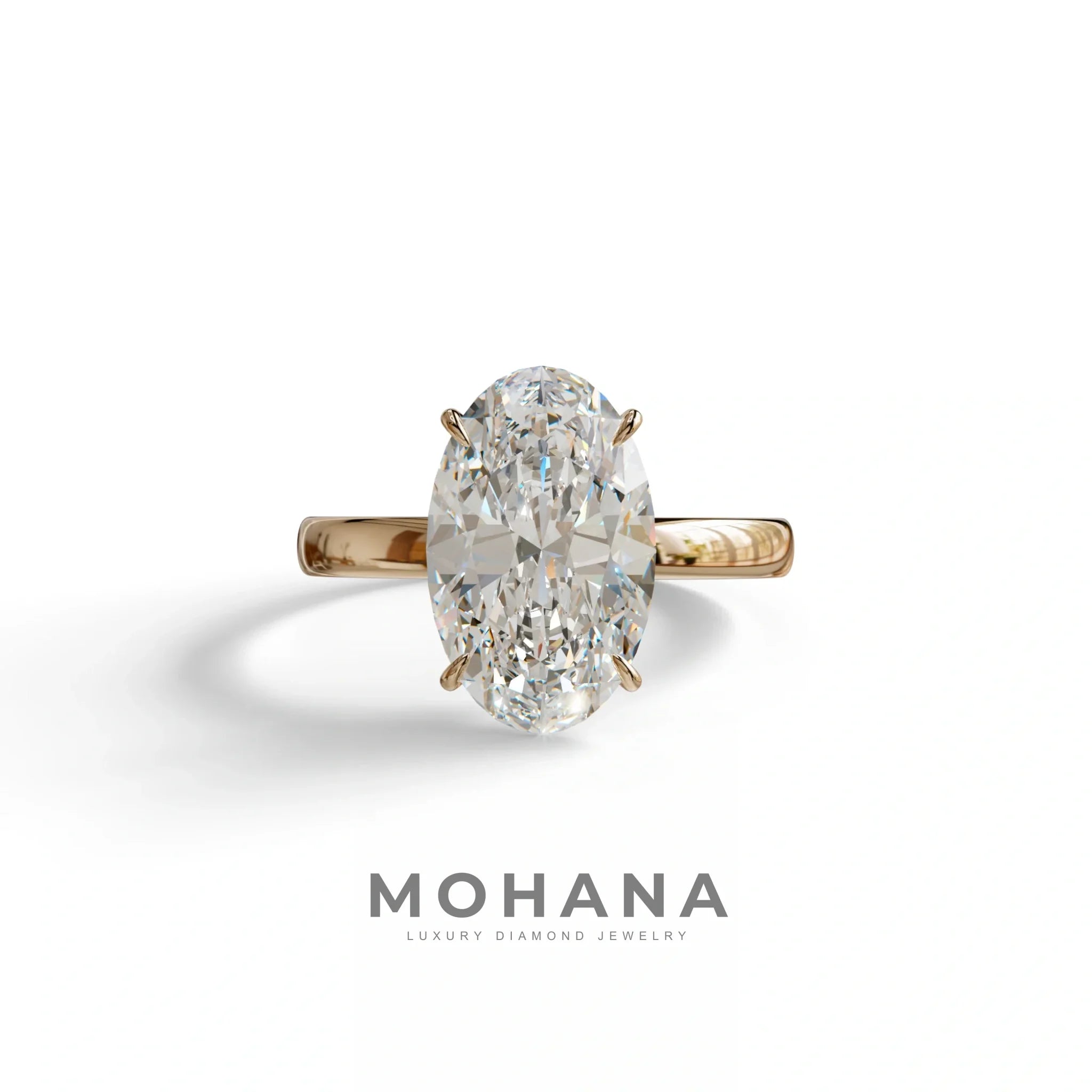 4 Carat Oval cut Lab Grown Diamond Solitaire Engagement Ring E VVS Diamond - Cadris - 10K Solid Gold / Rose Gold