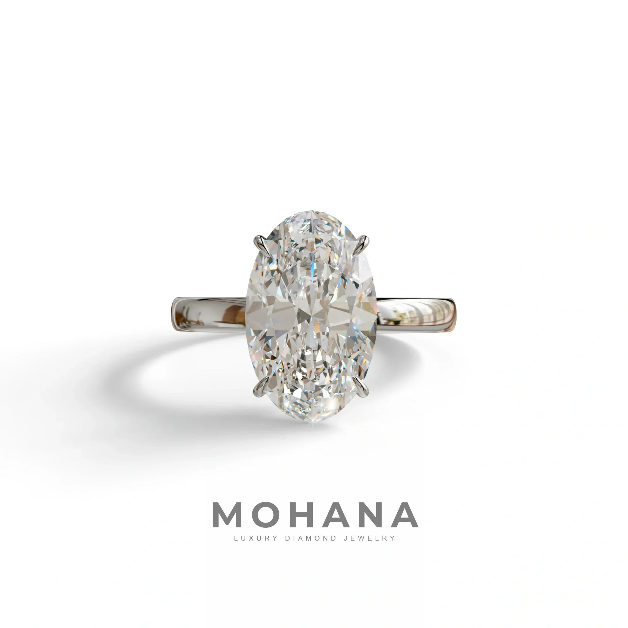 4 Carat Oval cut Lab Grown Diamond Solitaire Engagement Ring E VVS Diamond - Cadris - 10K Solid Gold / White Gold