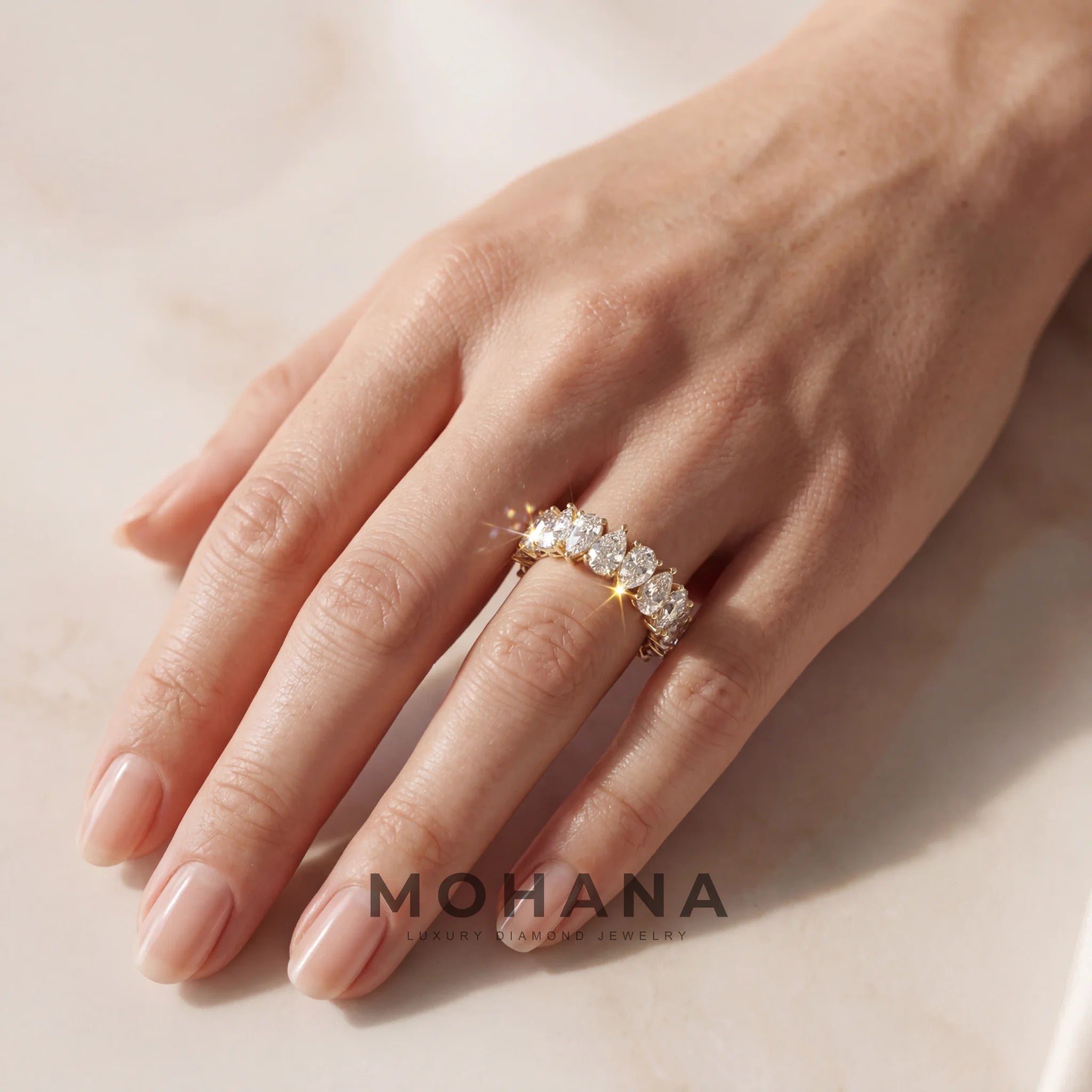 4.4ct E/VVS Pear Cut Lab Grown Diamond Full Eternity Band - Concierge Stackable Ring