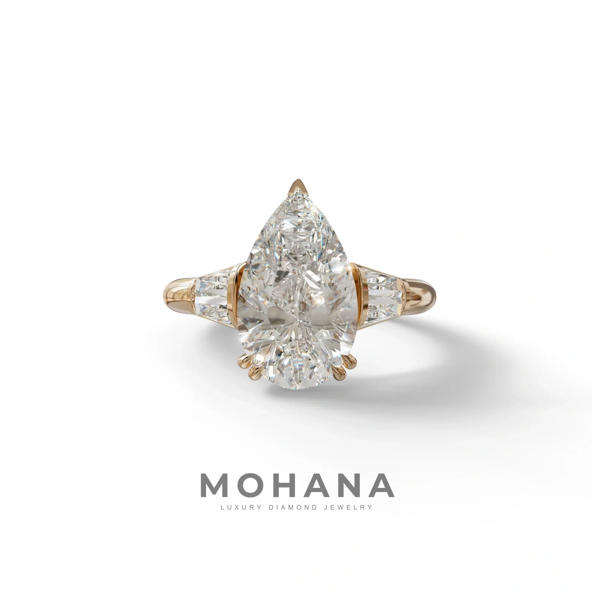 4 Carat Pear Cut Lab Grown Diamond Engagement Ring-Claire - 10K Solid Gold / Rose Gold