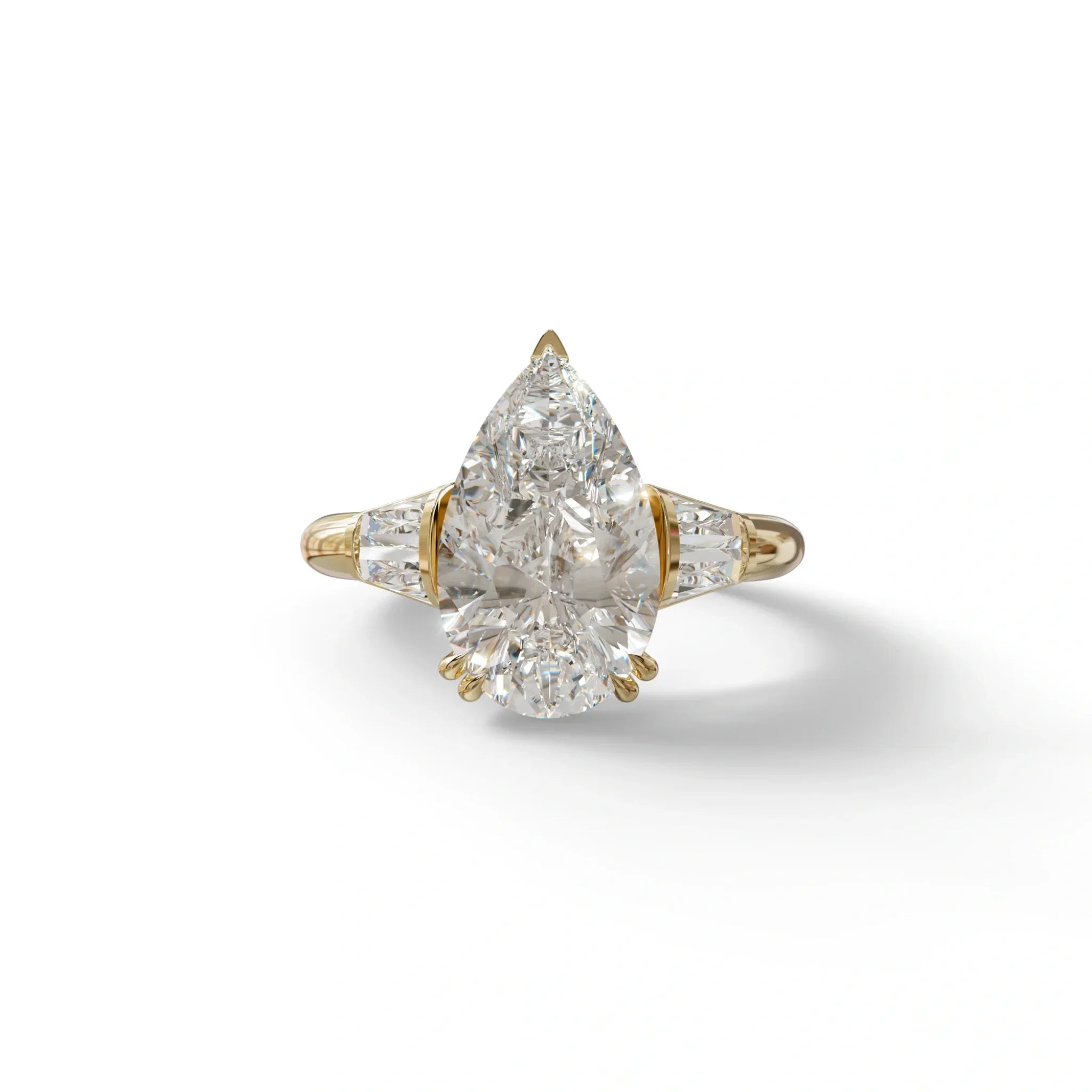 4 Carat Pear Cut Lab Grown Diamond Engagement Ring-Claire - 10K Solid Gold / Yellow Gold