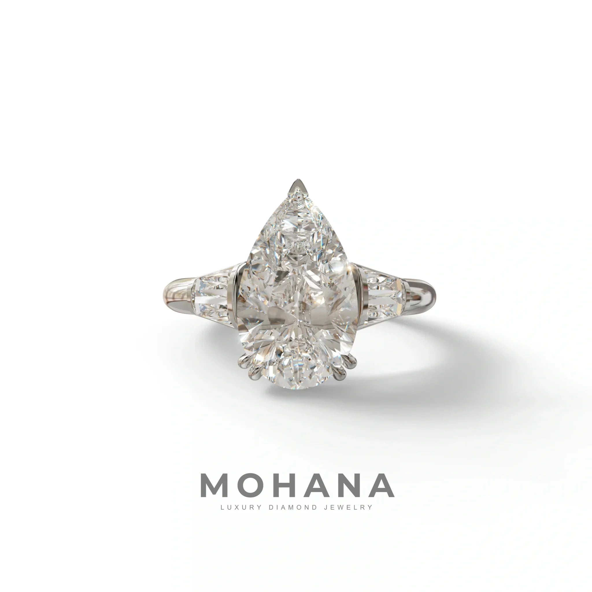 4 Carat Pear Cut Lab Grown Diamond Engagement Ring-Claire - 10K Solid Gold / White Gold