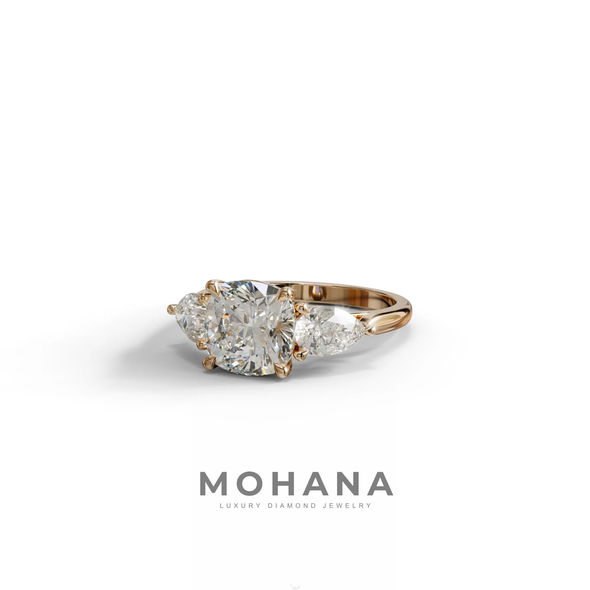 3 Ct E/VVS Cushion Cut Lab Diamond In 3 Stones Claw Prongs Setting Ring