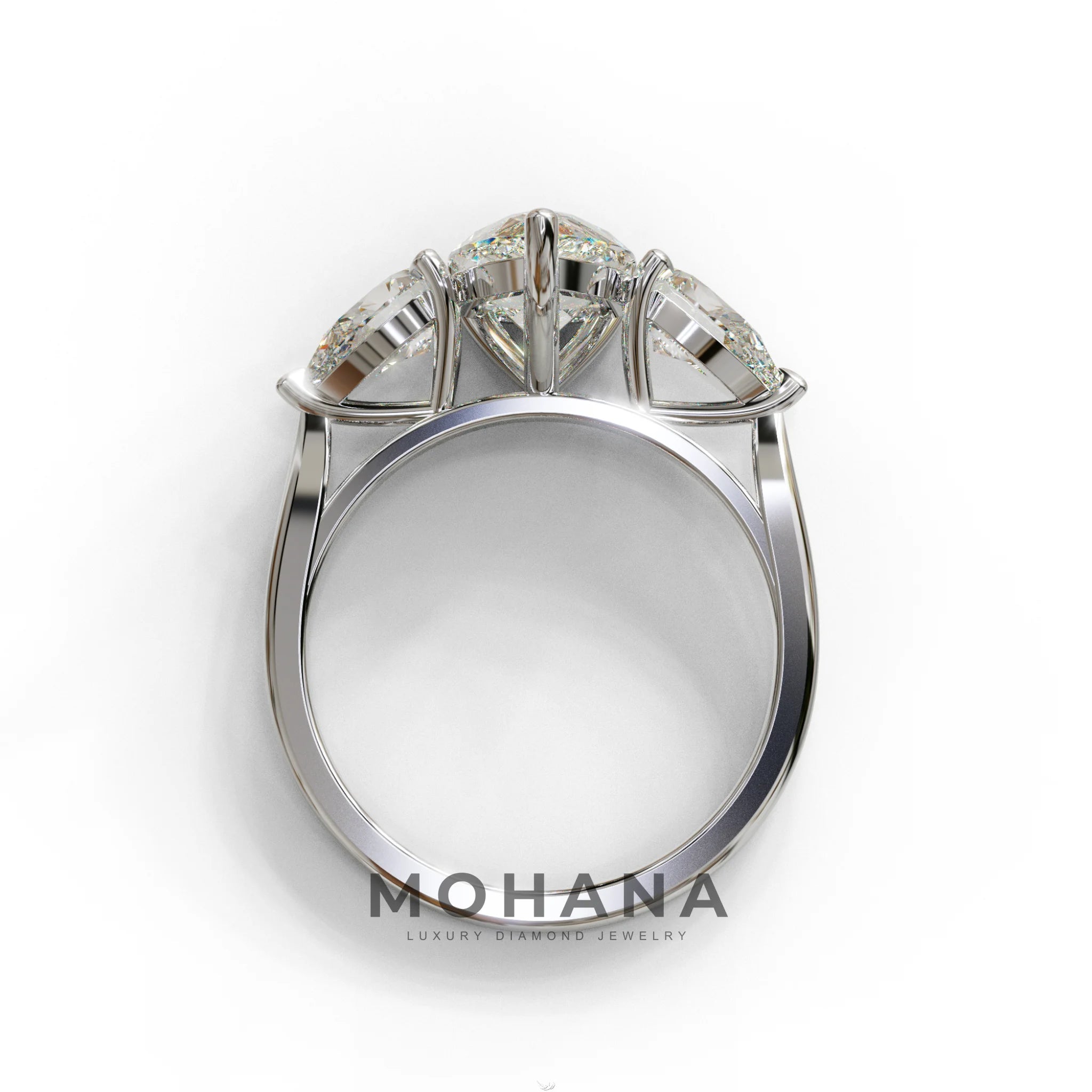 3 Carat E-VVS Pear Cut Lab Diamond In 3 Stones Claw Prongs Setting Ring