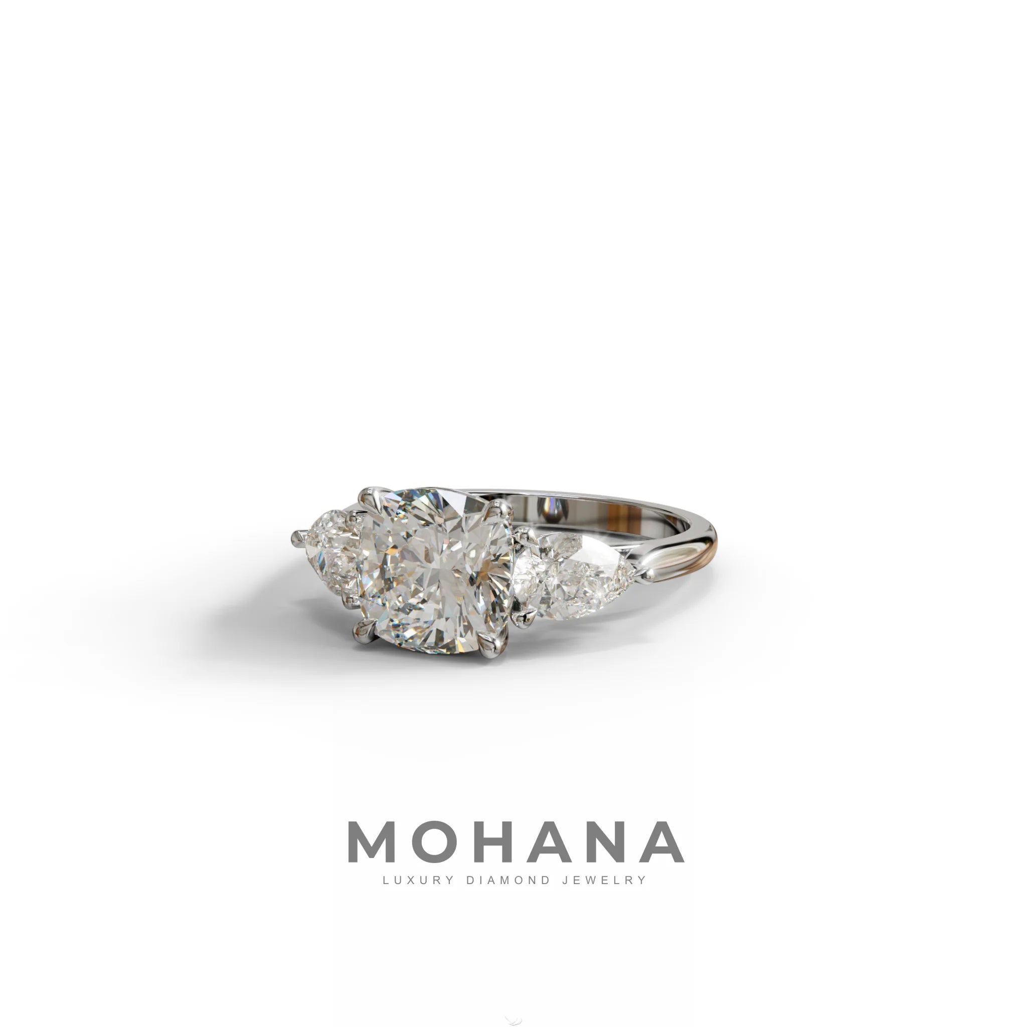 3 Ct E/VVS Cushion Cut Lab Diamond In 3 Stones Claw Prongs Setting Ring