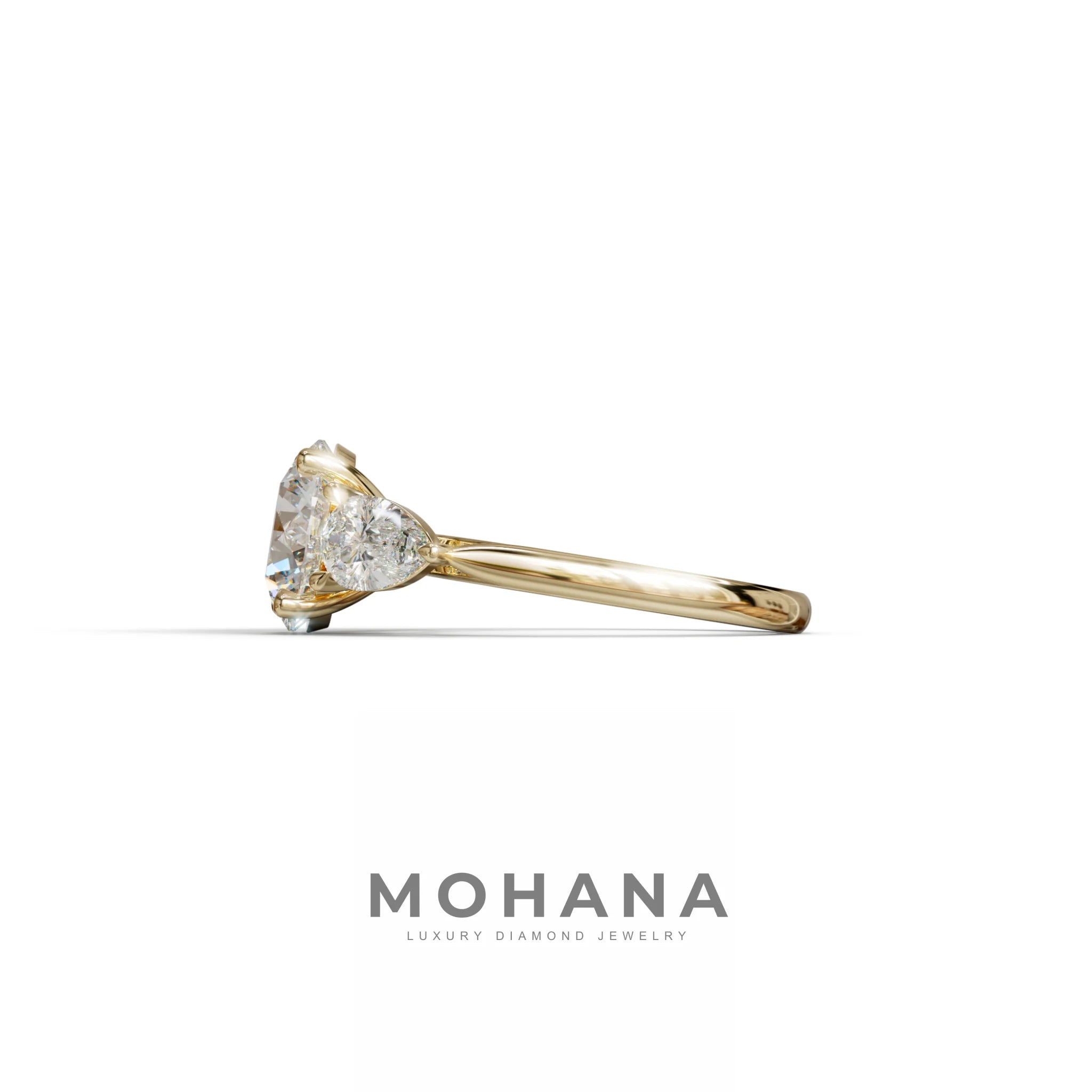 5 Carat E-VVS Round & Pear Cut Three Stone Lab Diamond Ring - Luminous
