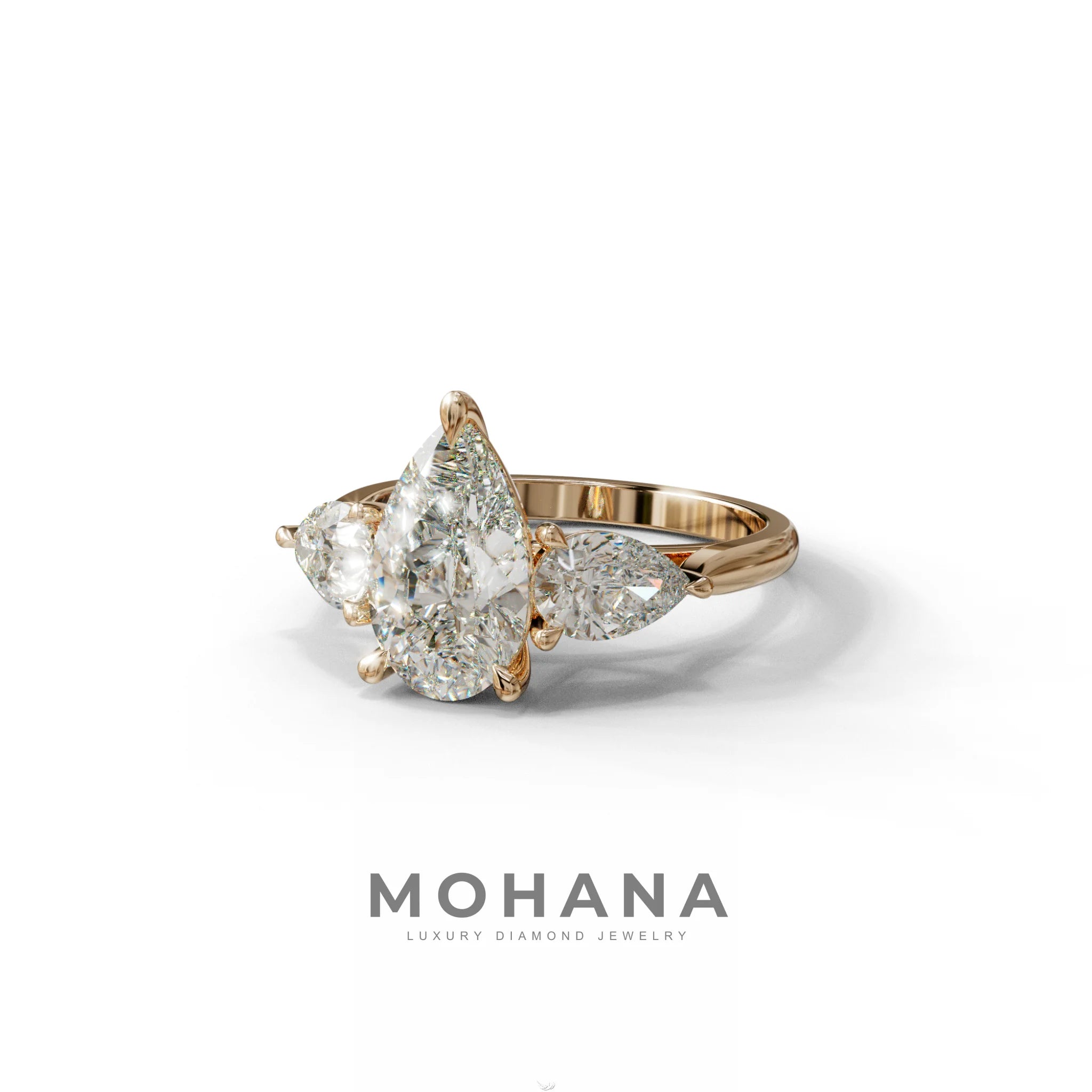 3 Carat E-VVS Pear Cut Lab Diamond In 3 Stones Claw Prongs Setting Ring
