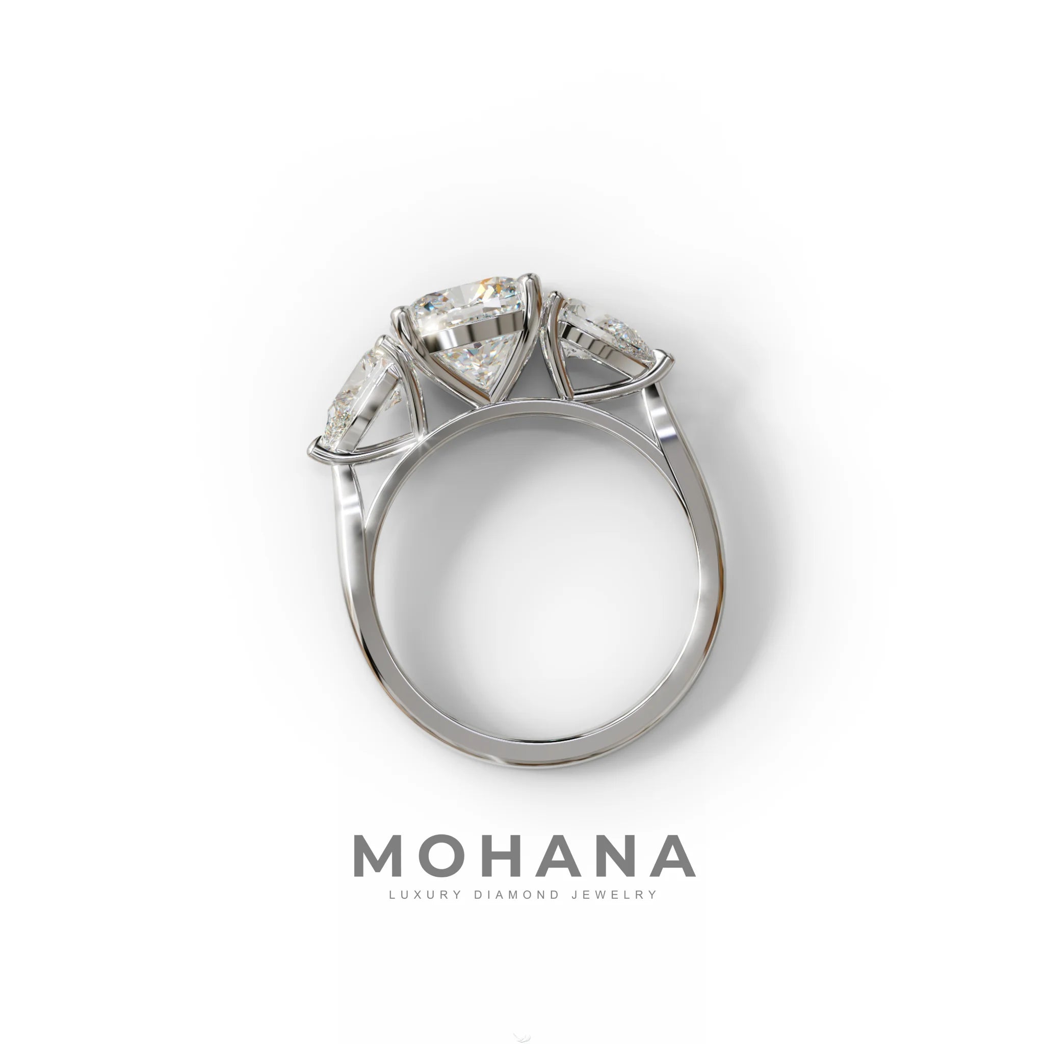 3 Ct E/VVS Cushion Cut Lab Diamond In 3 Stones Claw Prongs Setting Ring