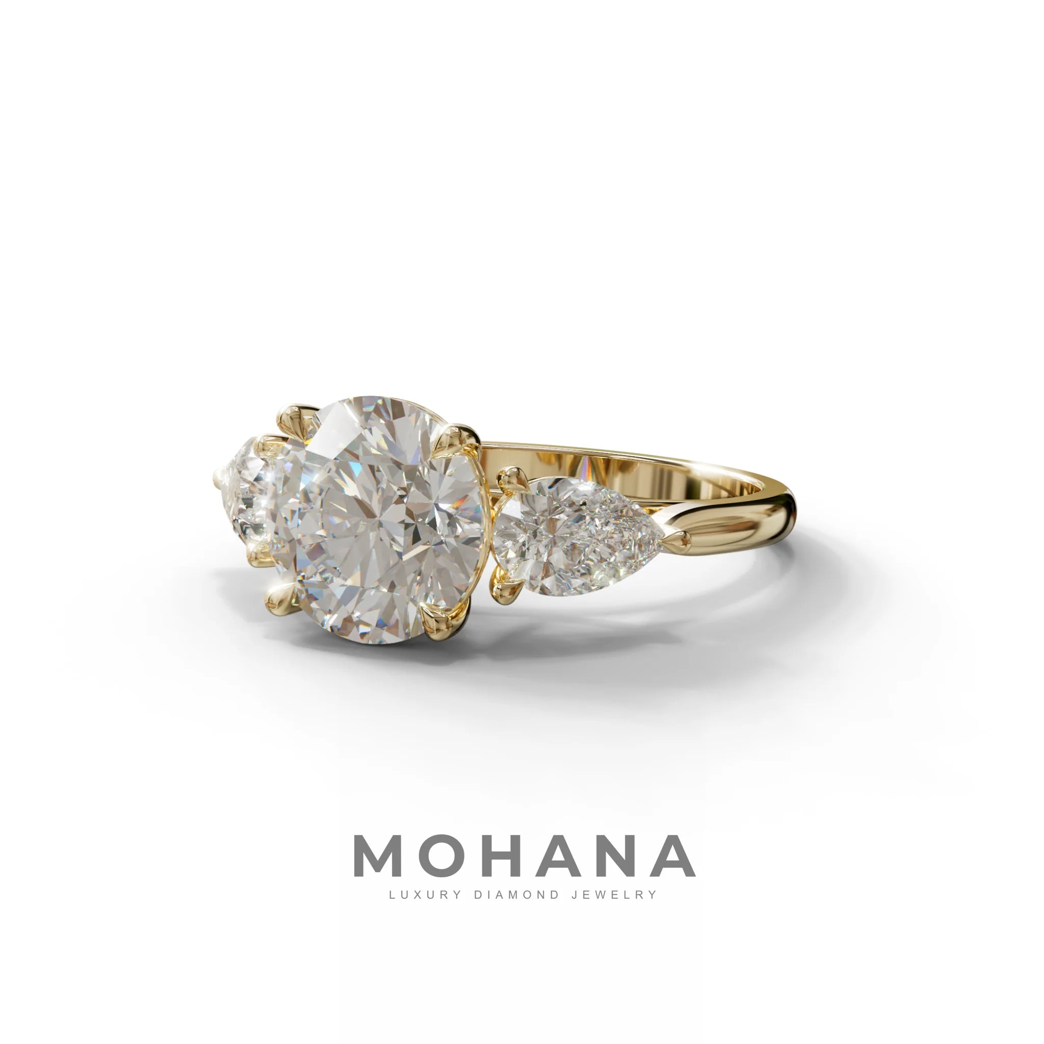 5 Carat E-VVS Round & Pear Cut Three Stone Lab Diamond Ring - Luminous
