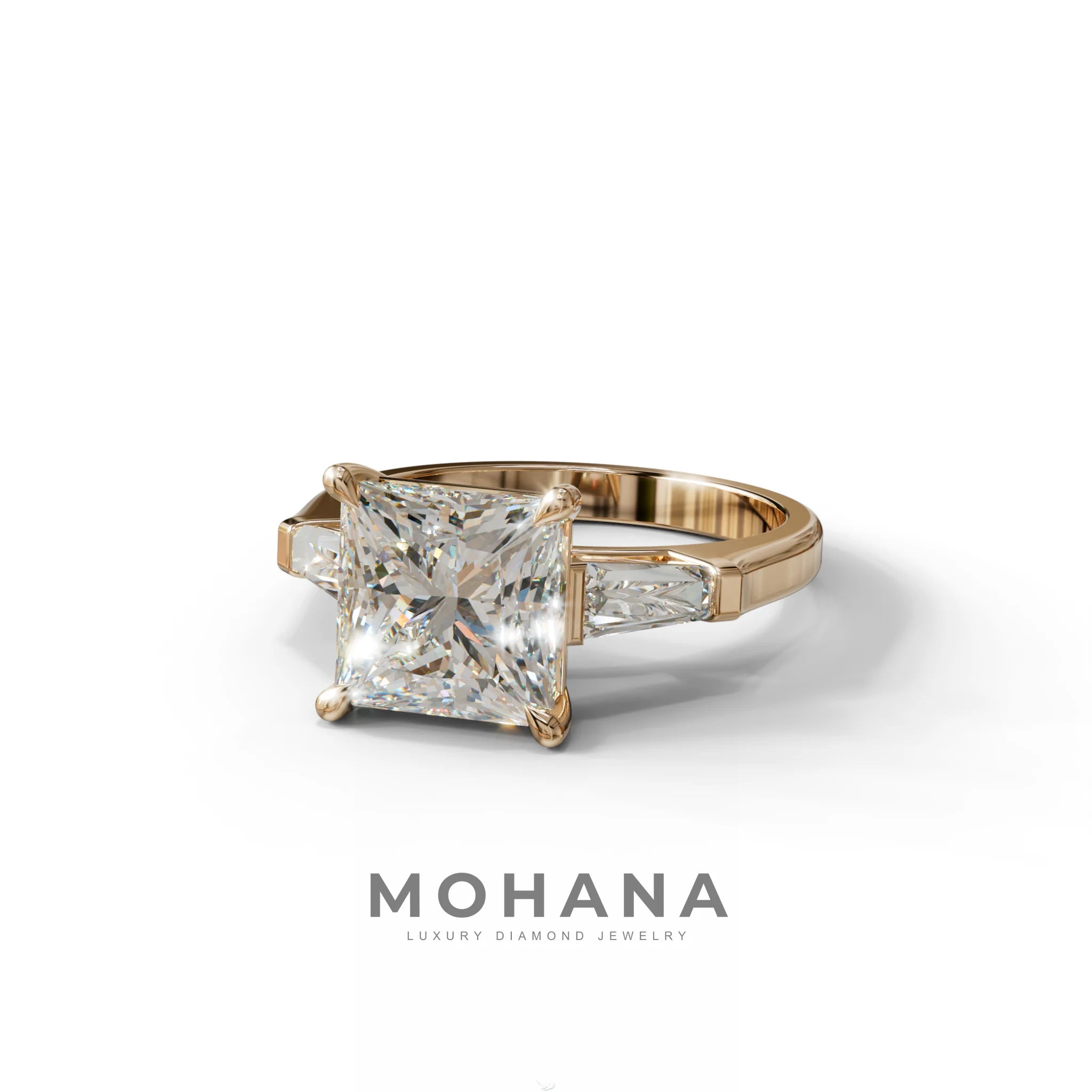 E/VVS 3 Carat Princess & Baguette Cut Lab Grown Diamond Ring - Alluring