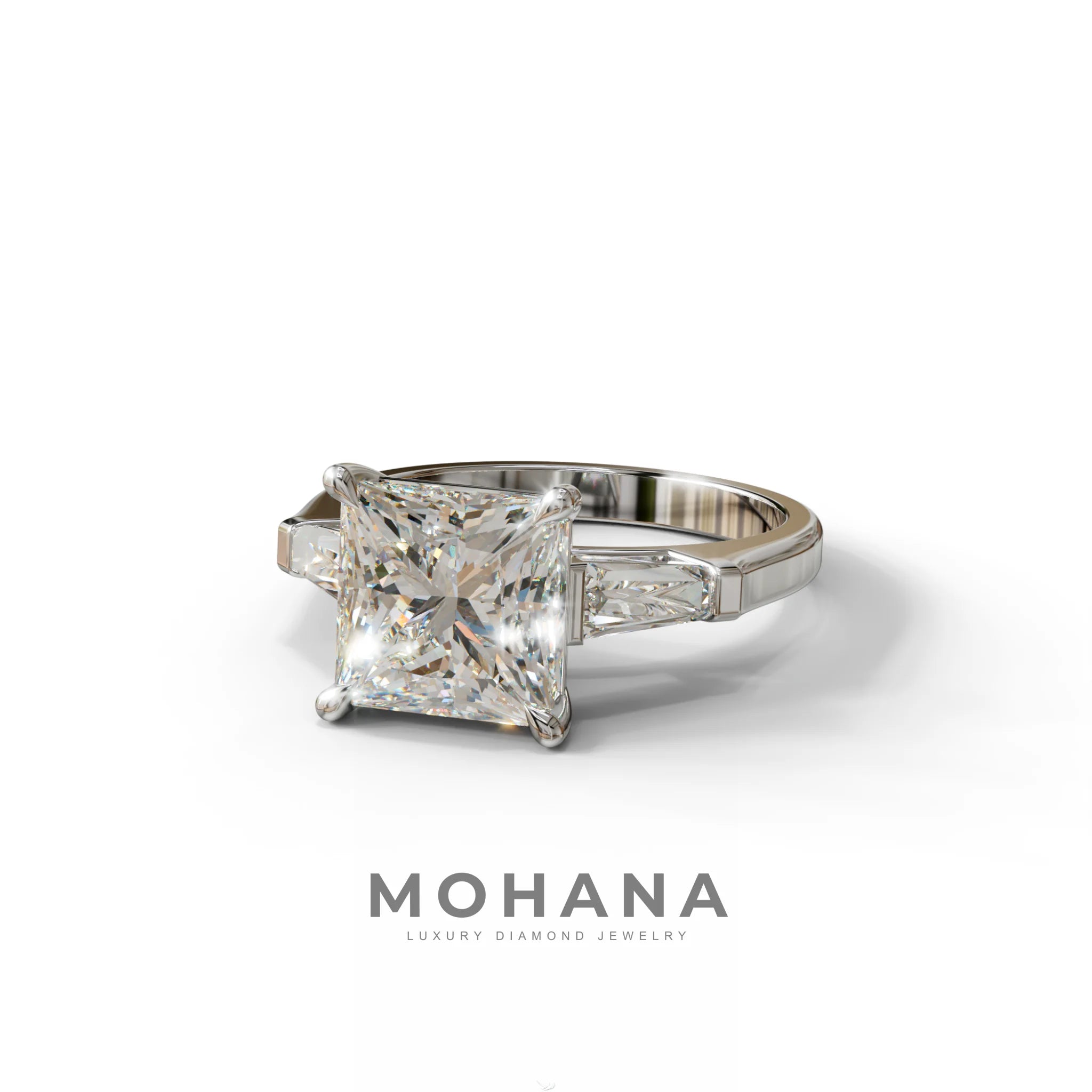 E/VVS 3 Carat Princess & Baguette Cut Lab Grown Diamond Ring - Alluring