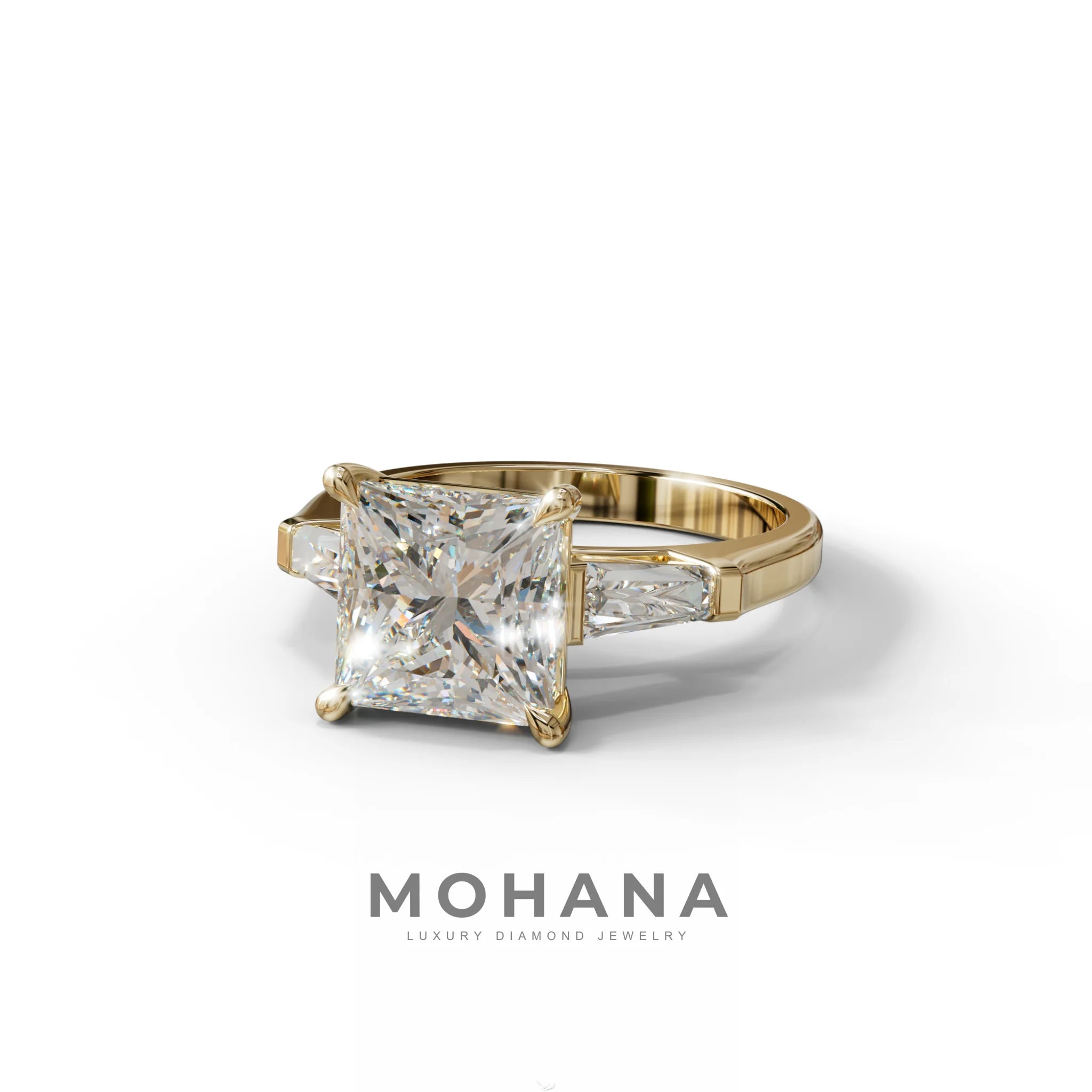 E/VVS 3 Carat Princess & Baguette Cut Lab Grown Diamond Ring - Alluring