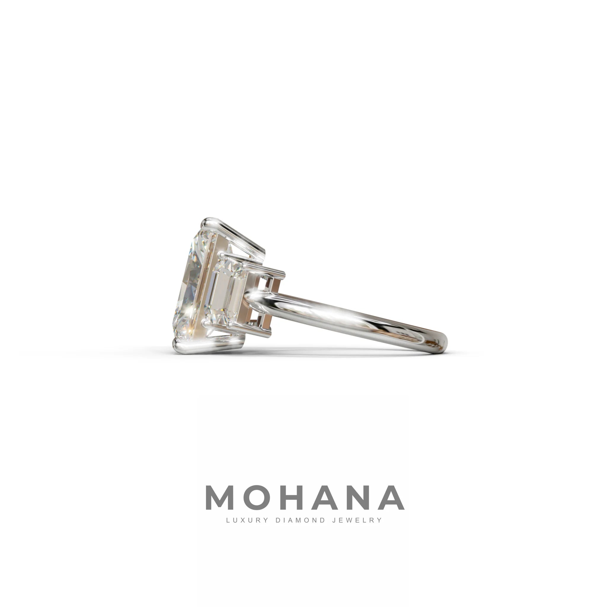 4 Carat Radiant & Trapezoid Three Stone Engagement Ring - Embrace