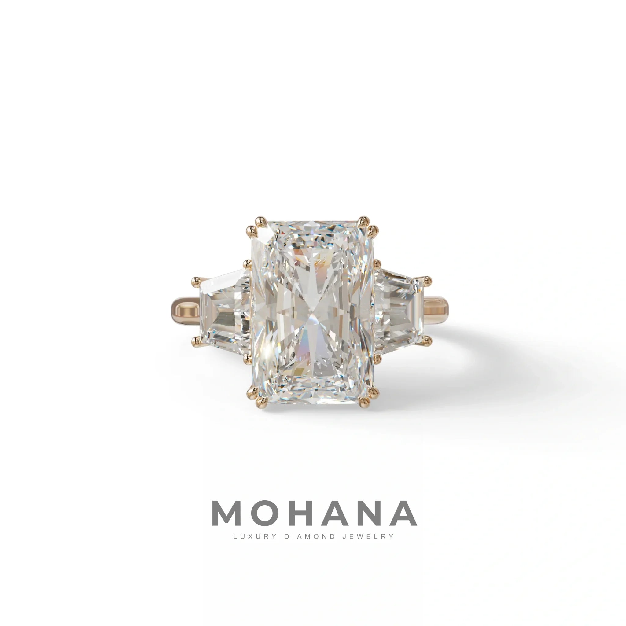 4 Ct Radiant Cut Lab Grown Diamond Three Stone Engagement Ring - Tacori - 10K Solid Gold / Rose Gold