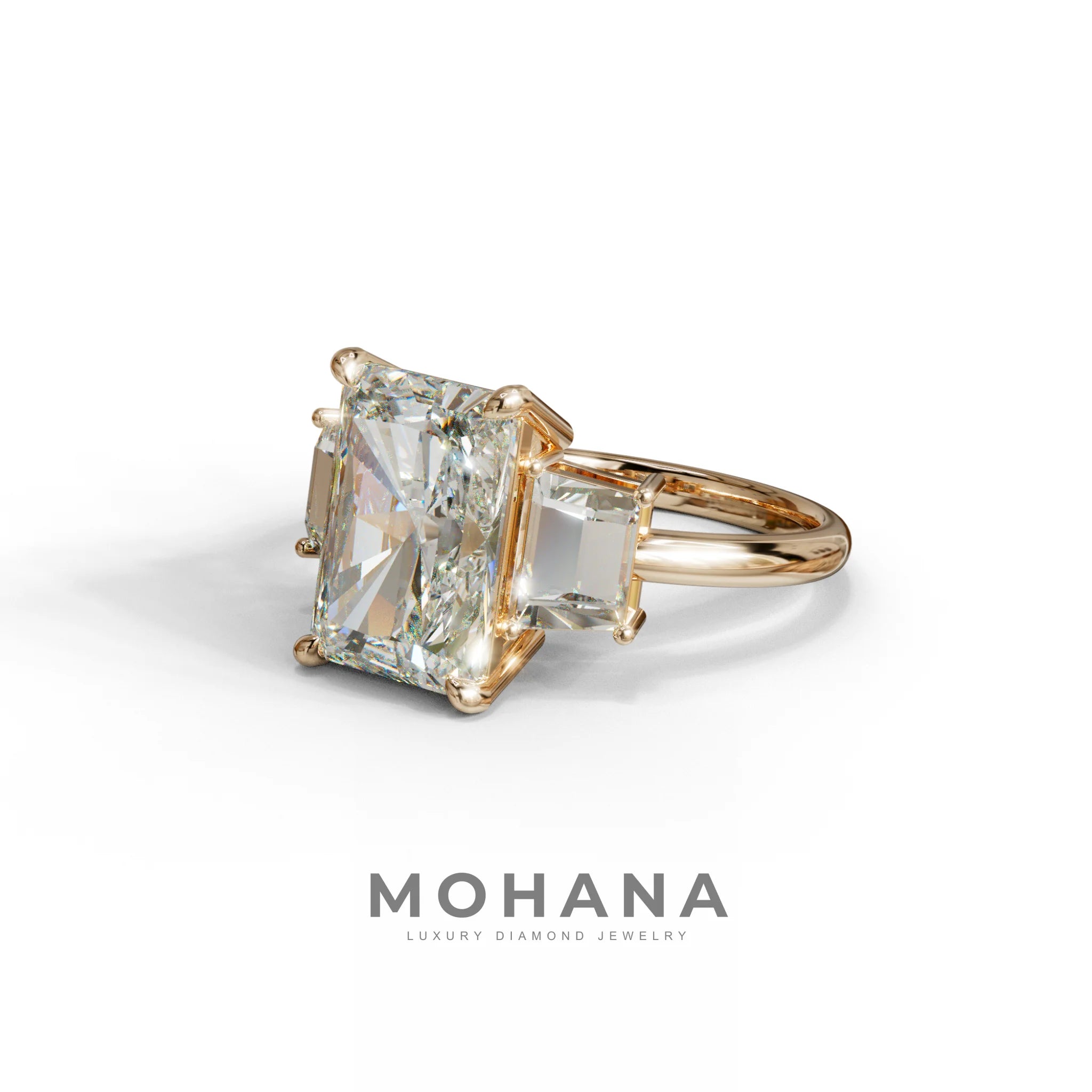 4 Carat Radiant & Trapezoid Three Stone Engagement Ring - Embrace