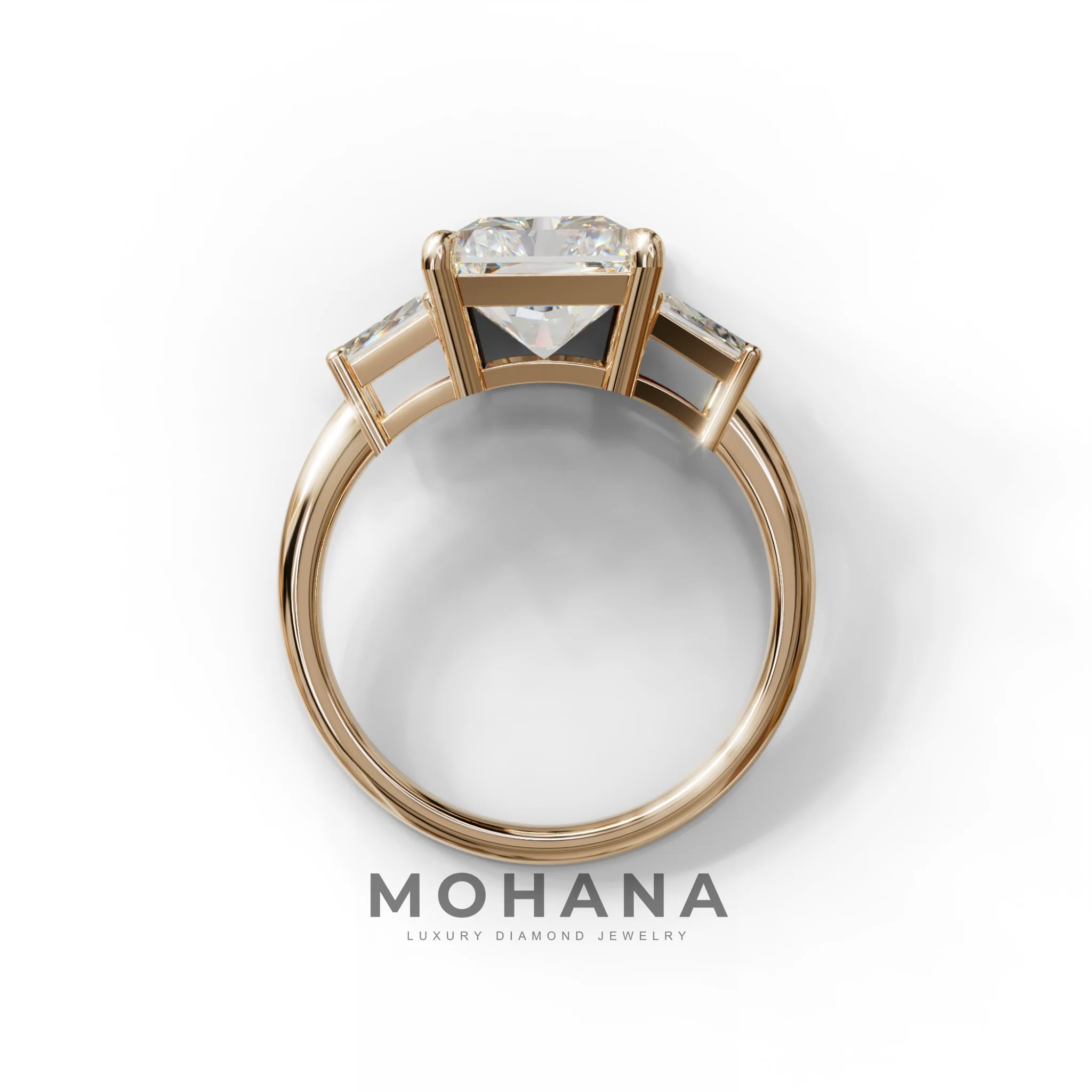 4 Carat Radiant & Trapezoid Three Stone Engagement Ring - Embrace