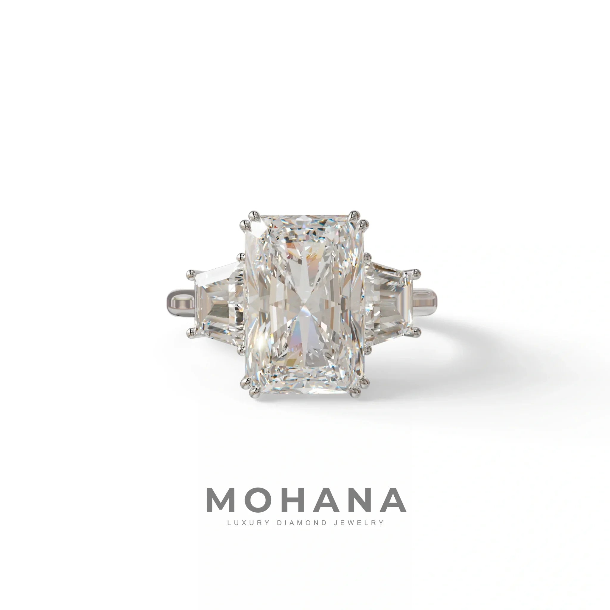 4 Ct Radiant Cut Lab Grown Diamond Three Stone Engagement Ring - Tacori - 10K Solid Gold / White Gold