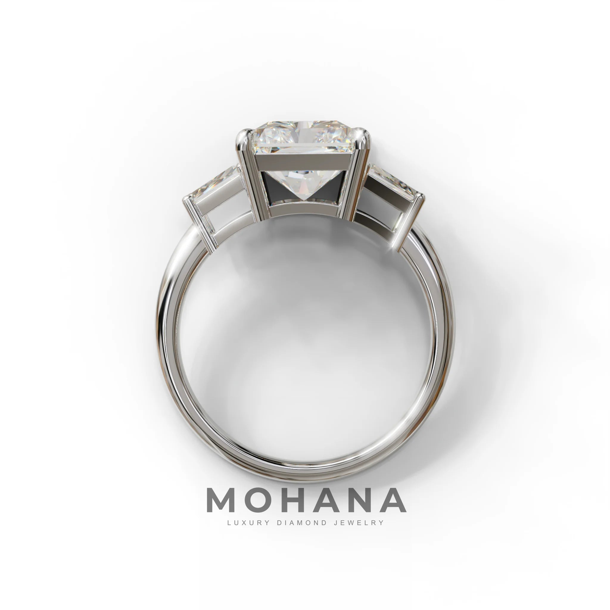 4 Carat Radiant & Trapezoid Three Stone Engagement Ring - Embrace