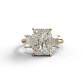 4 Carat Radiant & Trapezoid Three Stone Engagement Ring - Embrace - 10K Solid Gold / Yellow Gold