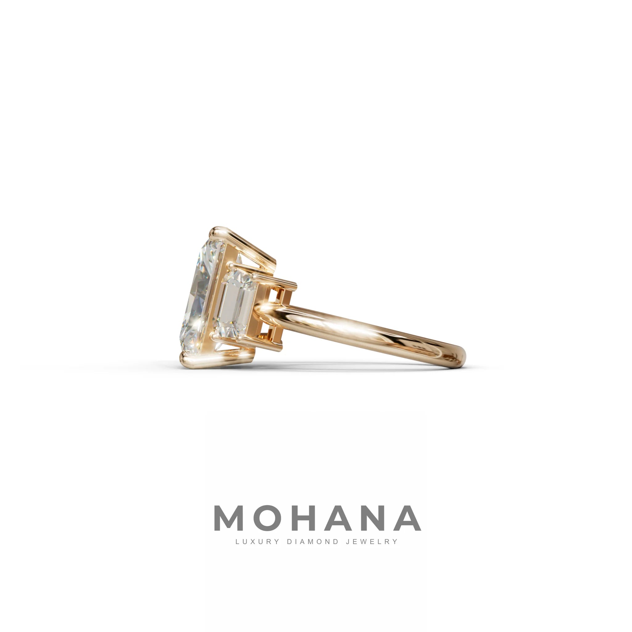 4 Carat Radiant & Trapezoid Three Stone Engagement Ring - Embrace