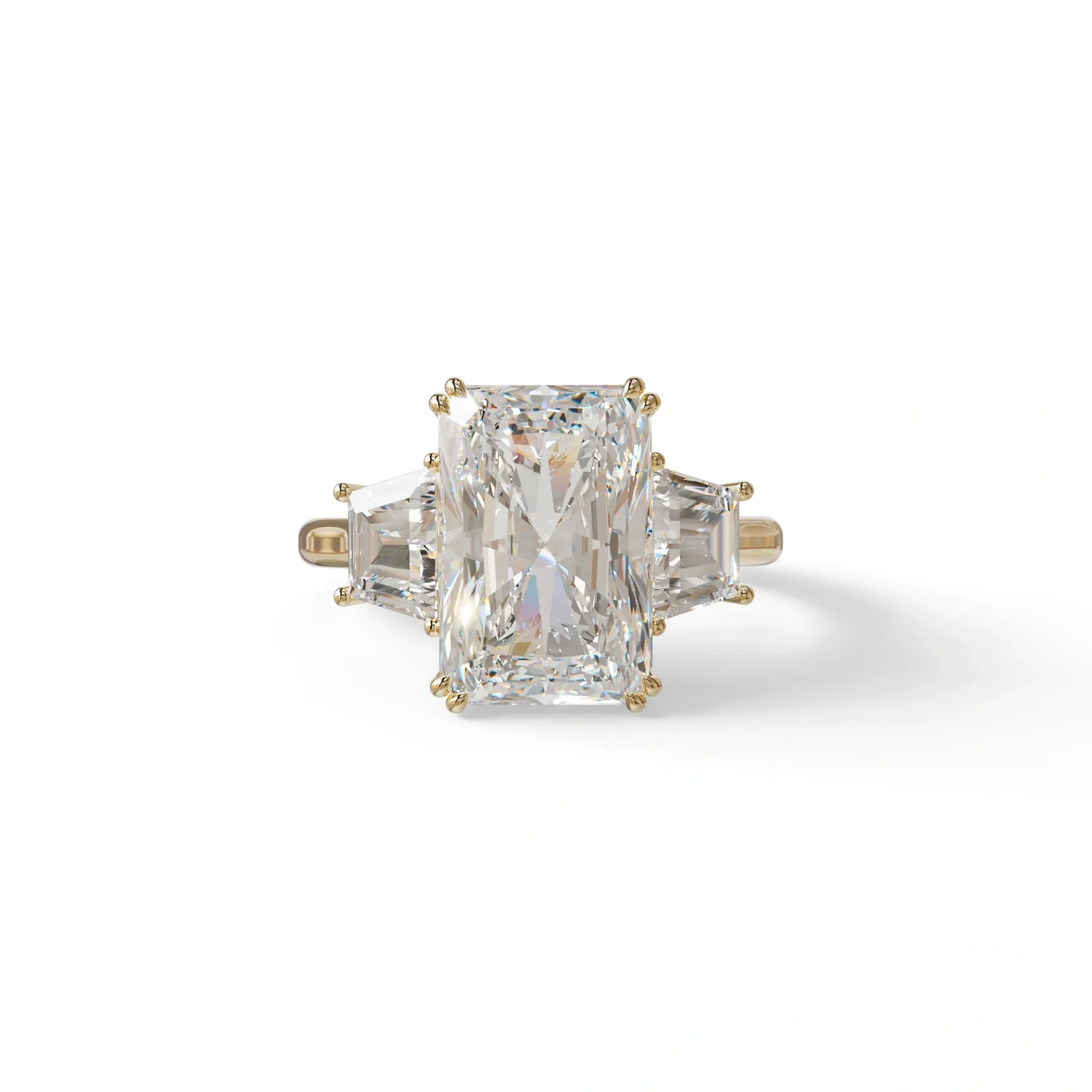 4 Ct Radiant Cut Lab Grown Diamond Three Stone Engagement Ring - Tacori - 10K Solid Gold / Yellow Gold
