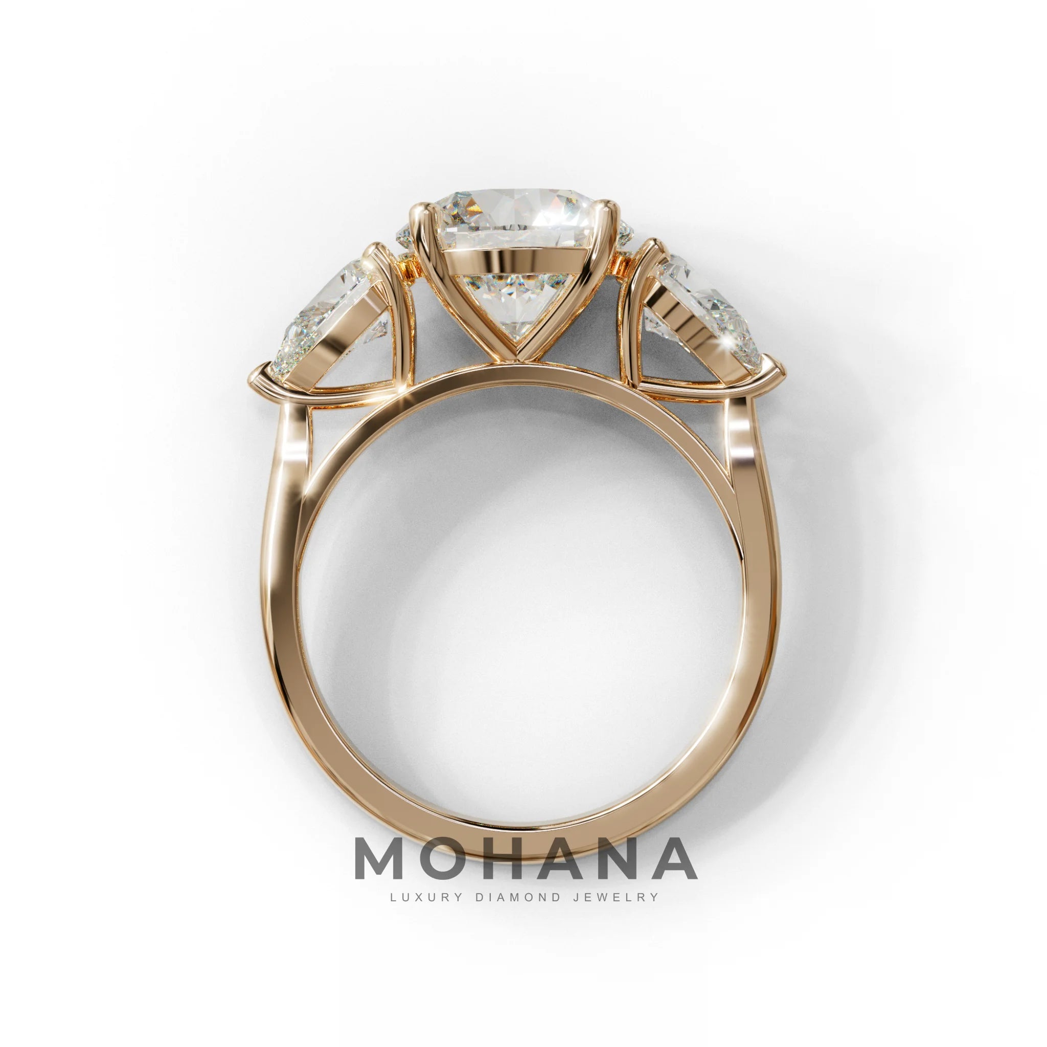 5 Carat E-VVS Round & Pear Cut Three Stone Lab Diamond Ring - Luminous