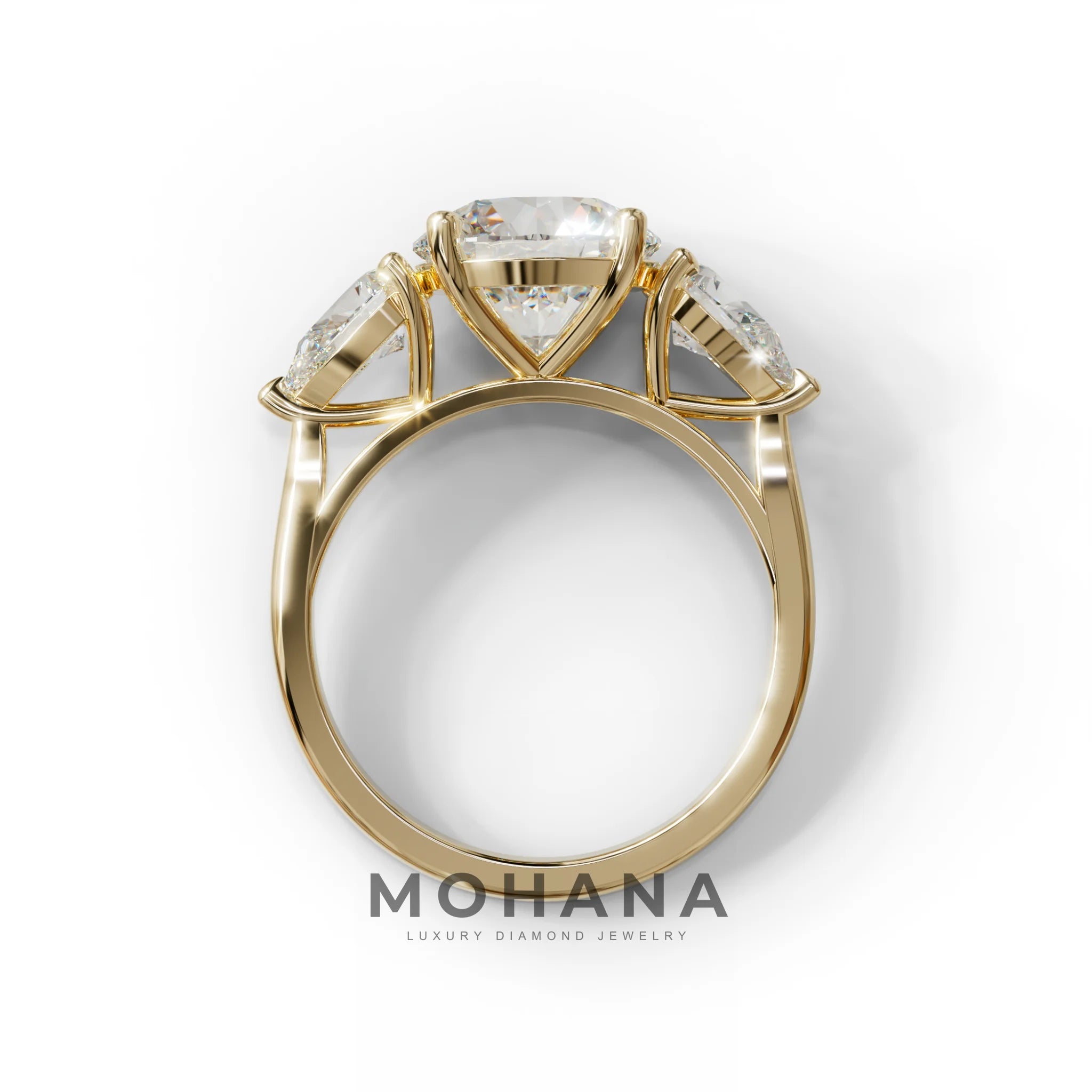5 Carat E-VVS Round & Pear Cut Three Stone Lab Diamond Ring - Luminous