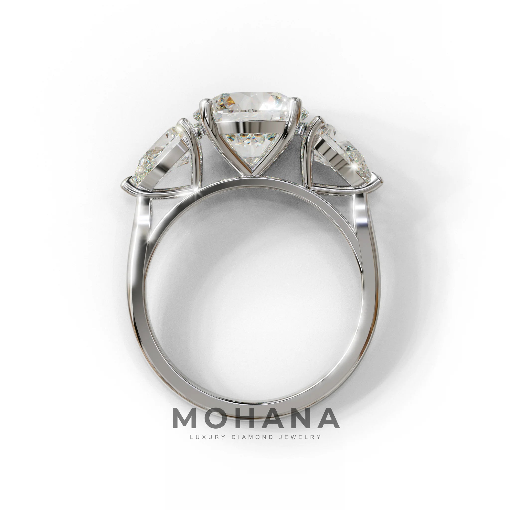 5 Carat E-VVS Round & Pear Cut Three Stone Lab Diamond Ring - Luminous