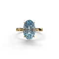 4 Carat Oval Fancy Vivid Blue Lab Grown Diamond Solitaire Engagement Ring - Cadris - 10K Solid Gold / Yellow Gold