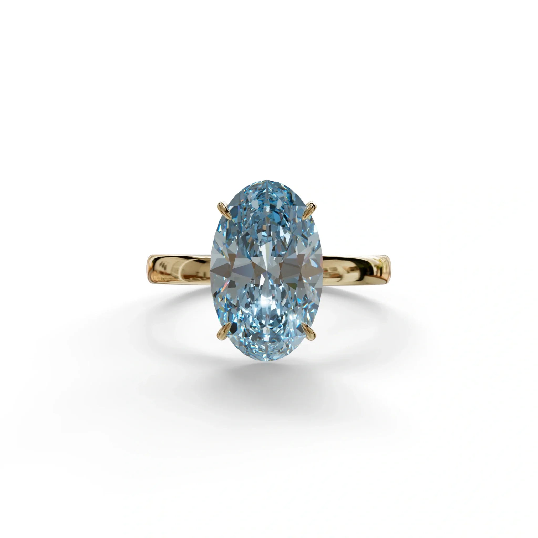 4 Carat Oval Fancy Vivid Blue Lab Grown Diamond Solitaire Engagement Ring - Cadris - 10K Solid Gold / Yellow Gold